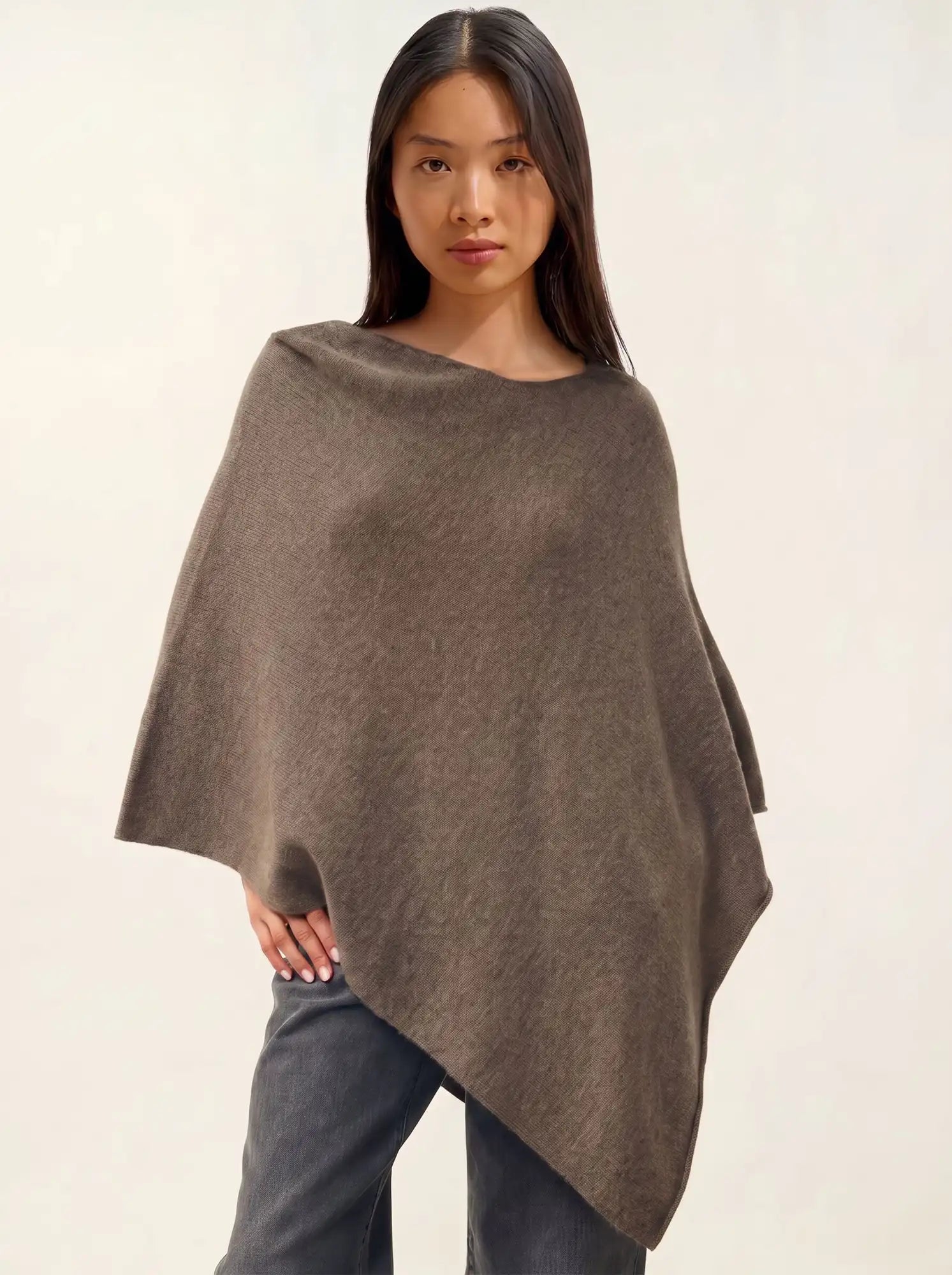 MERYL poncho 4 fils taupe chiné