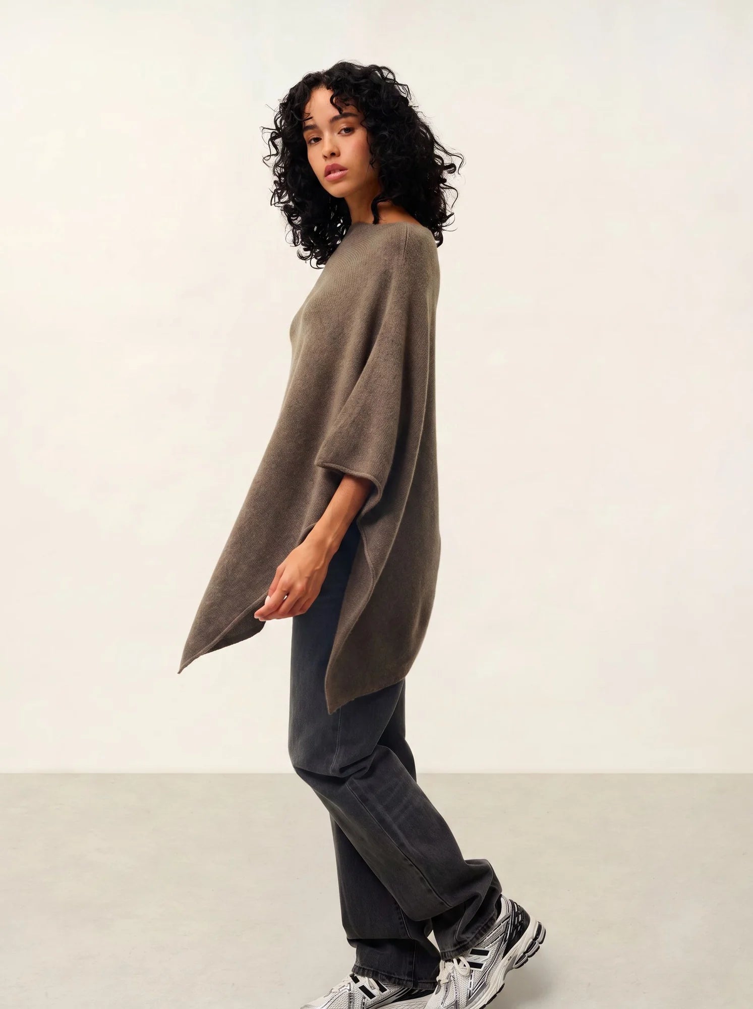 MERYL poncho 4 fils taupe chiné