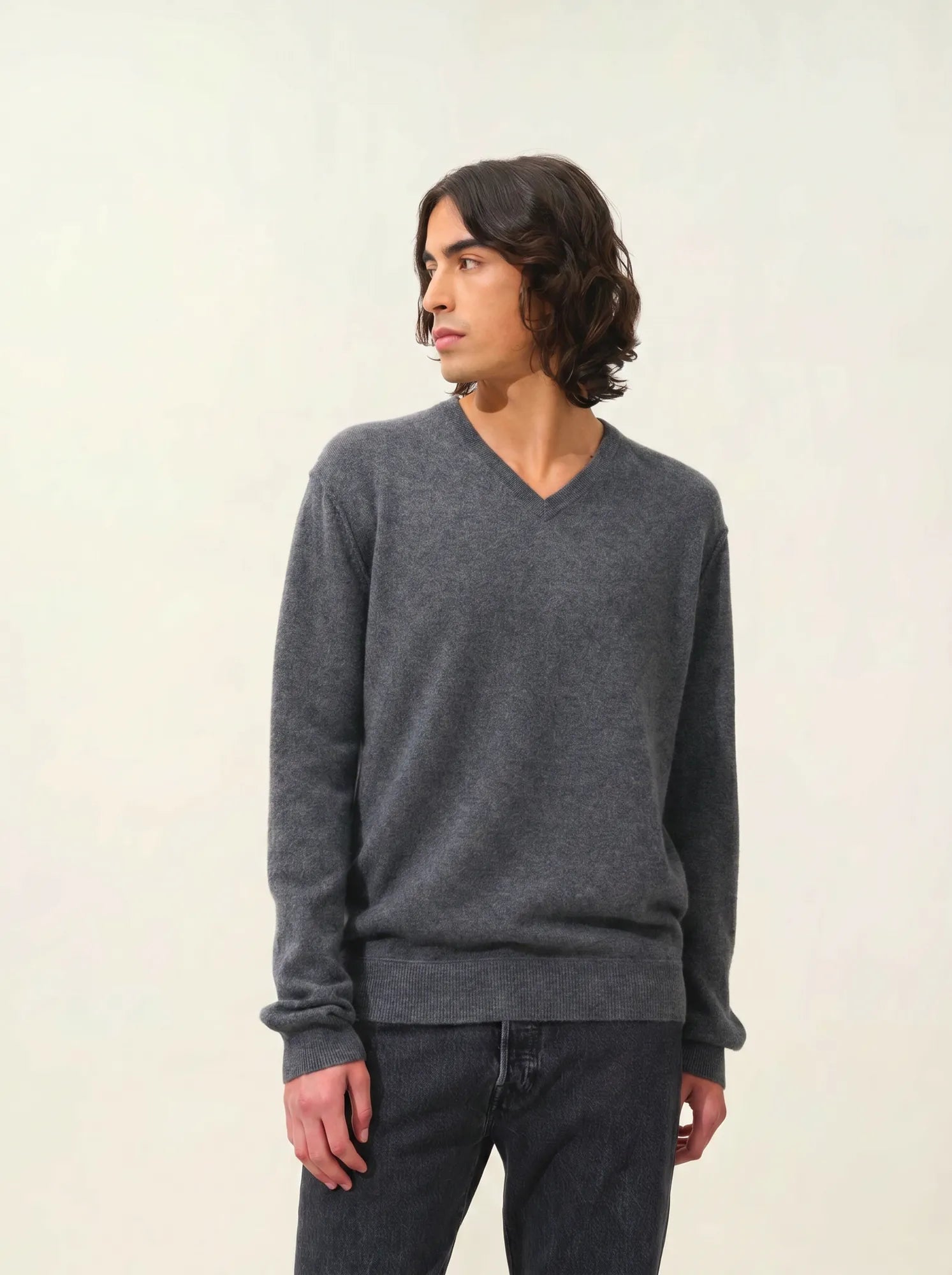 TIMEO pull col V anthracite chiné