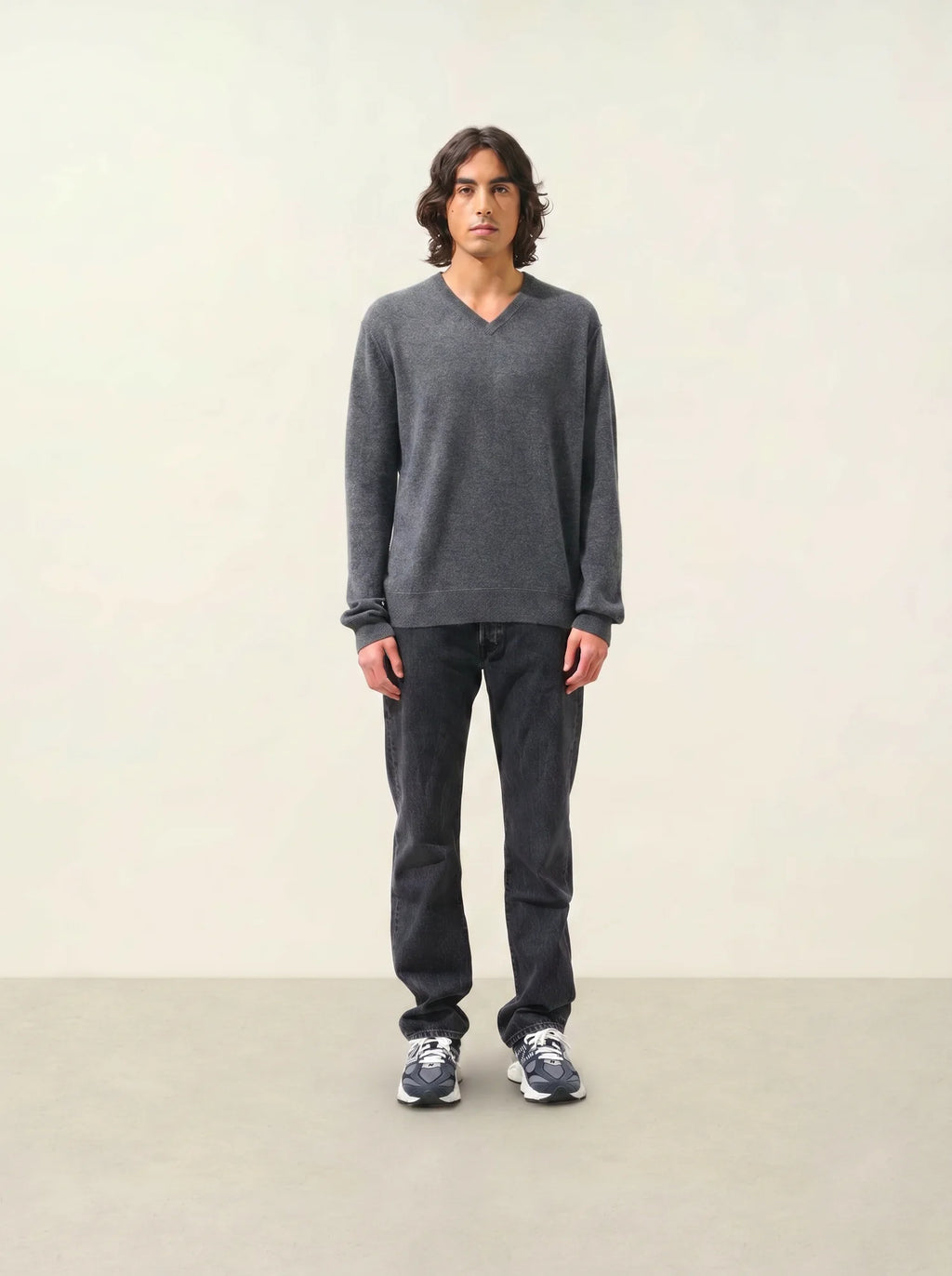 TIMEO pull col V anthracite chiné