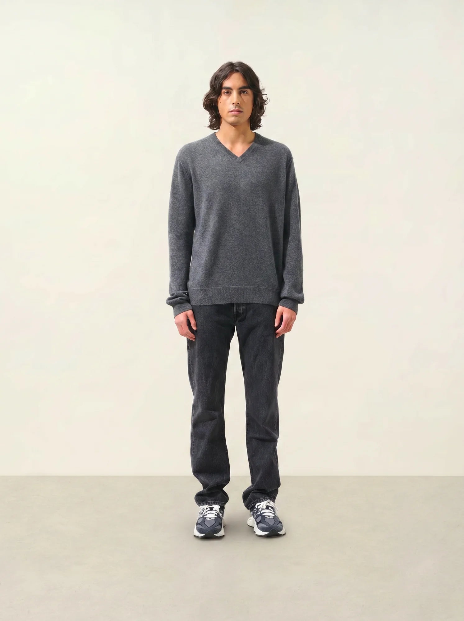 TIMEO pull col V anthracite chiné