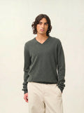 TIMEO Pullover V-Ausschnitt Khaki meliert