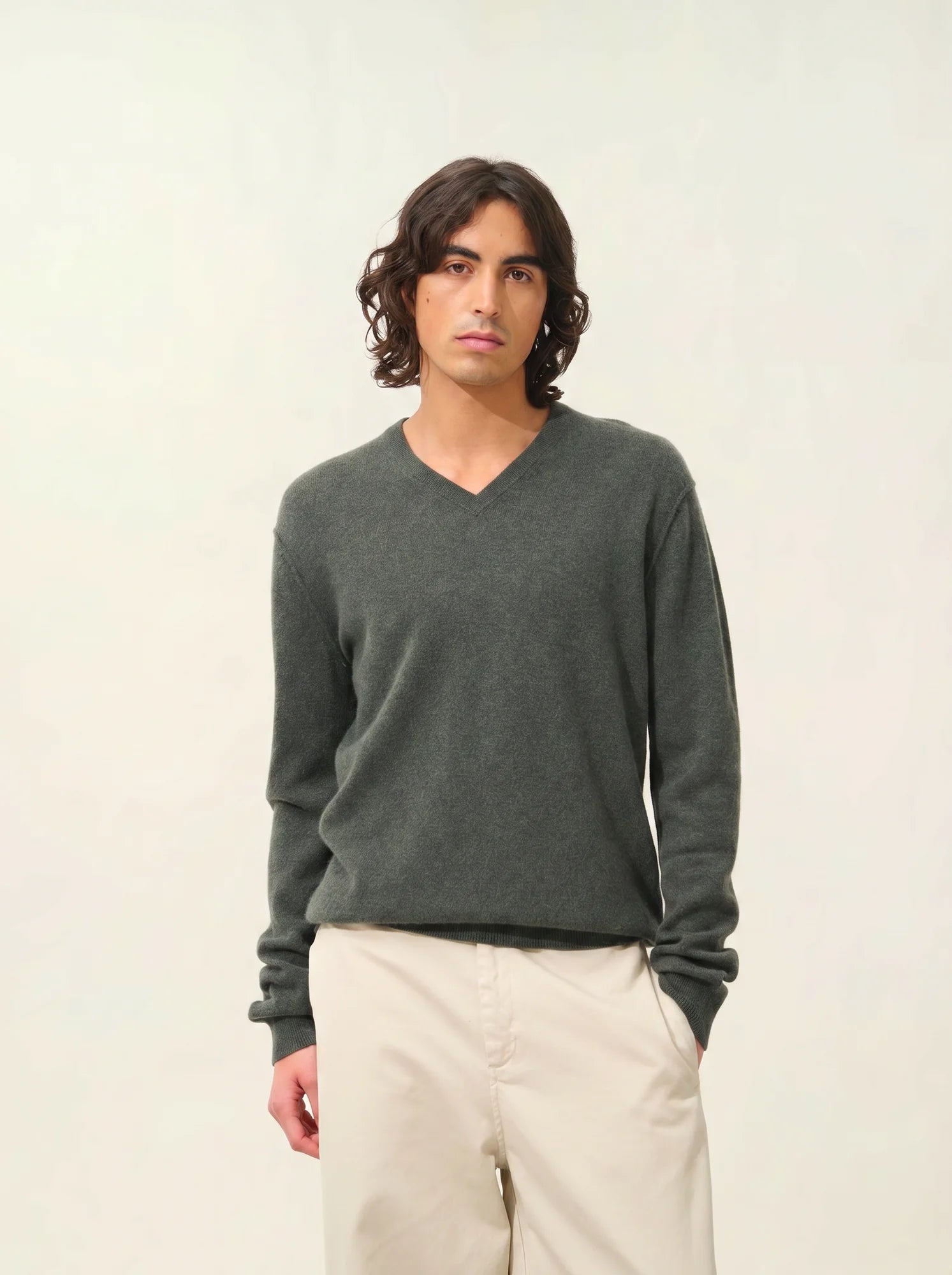 TIMEO pullover v-ausschnitt khaki meliert