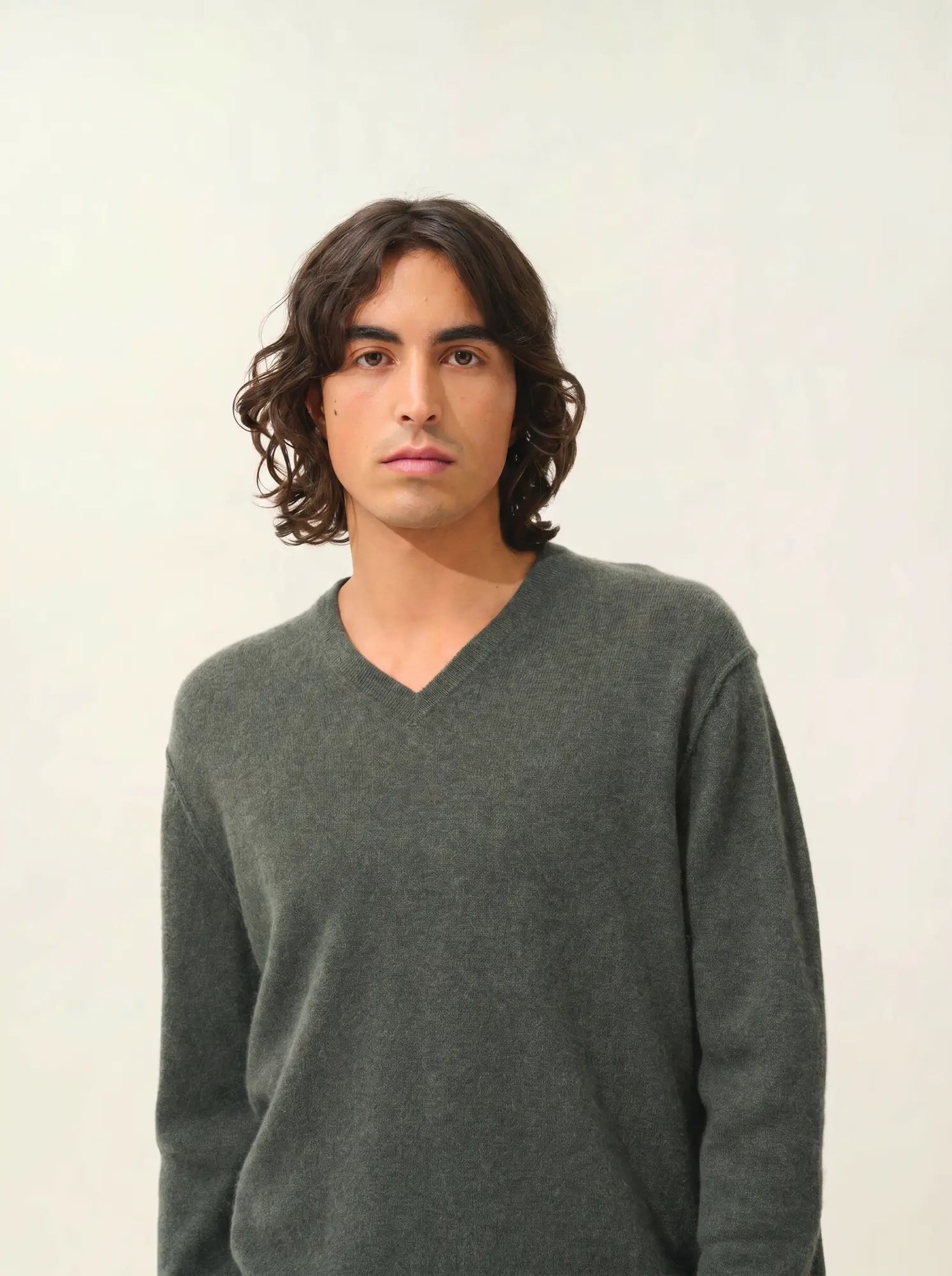 TIMEO pullover v-ausschnitt khaki meliert