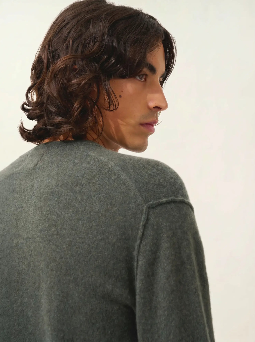 TIMEO Pullover V-Ausschnitt Khaki meliert