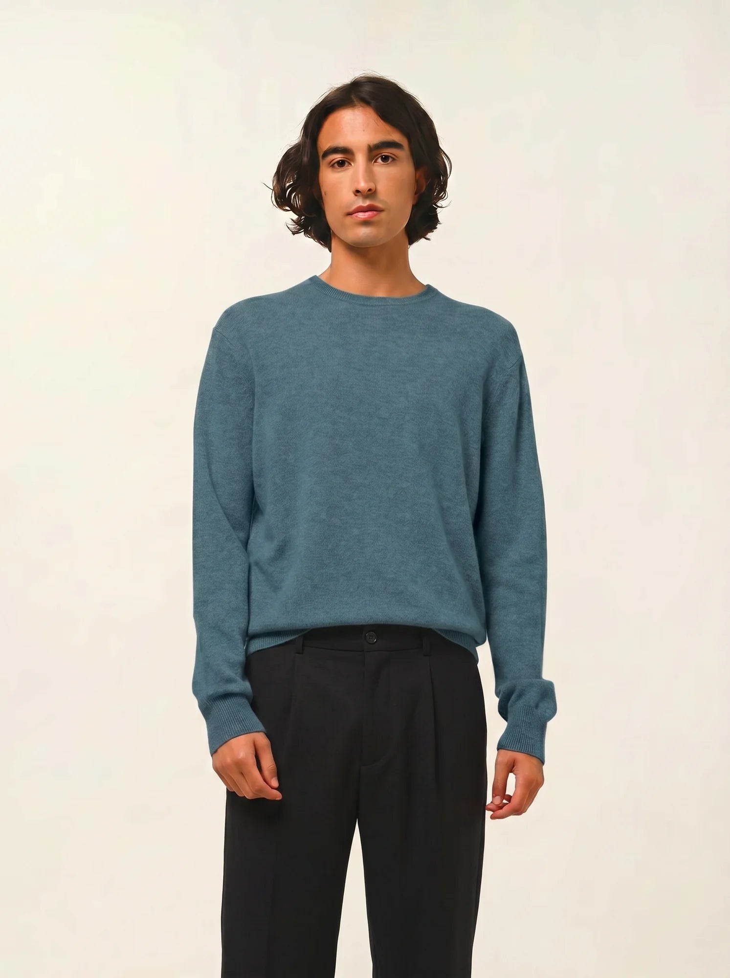 AIGLIÈRE pull col rond vert canard chiné