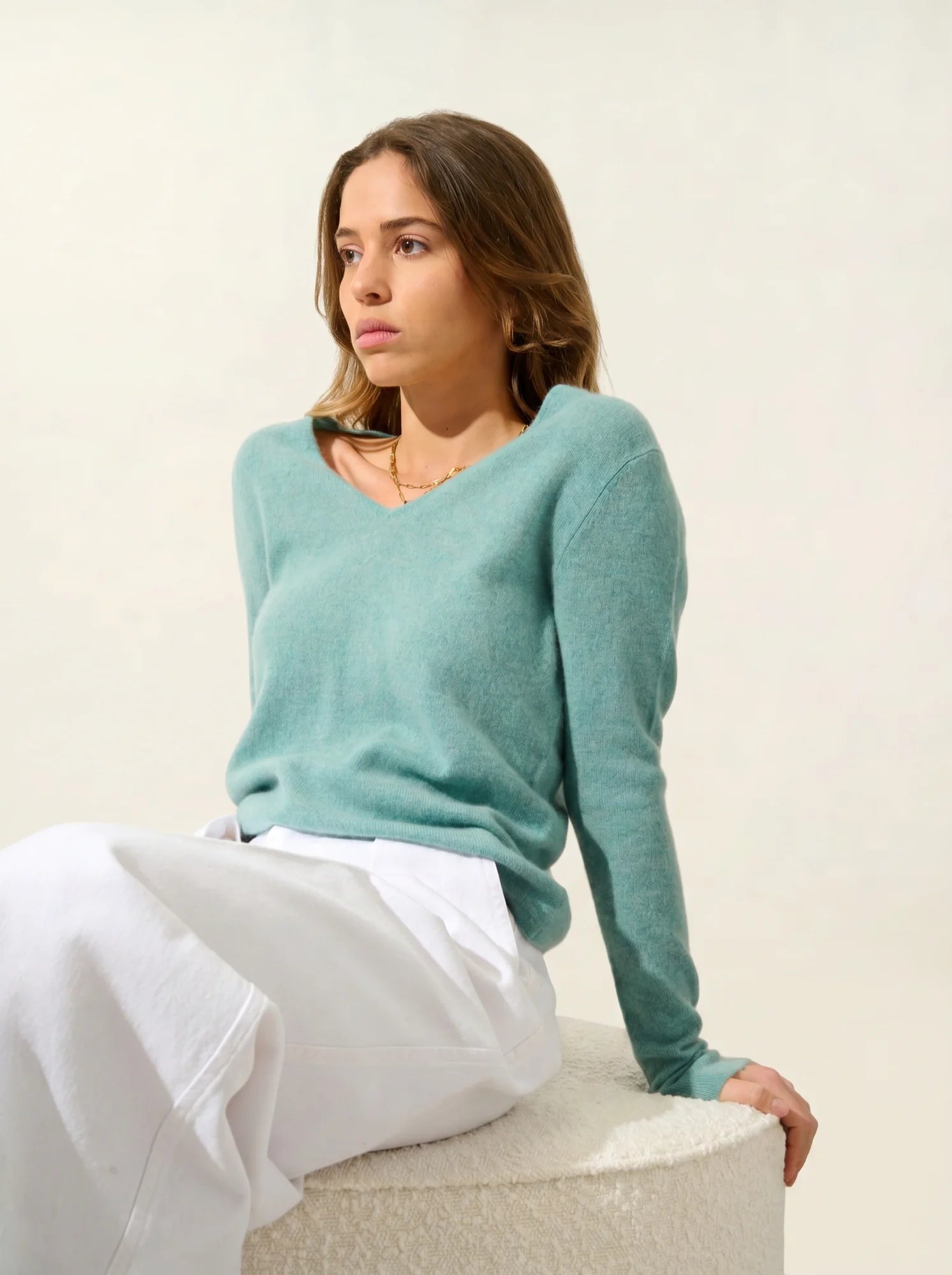 GALISE pull col V vert chiné