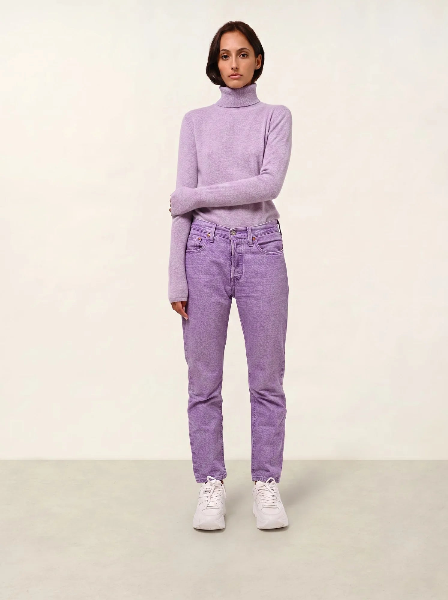 BISE pull col roulé mauve chiné