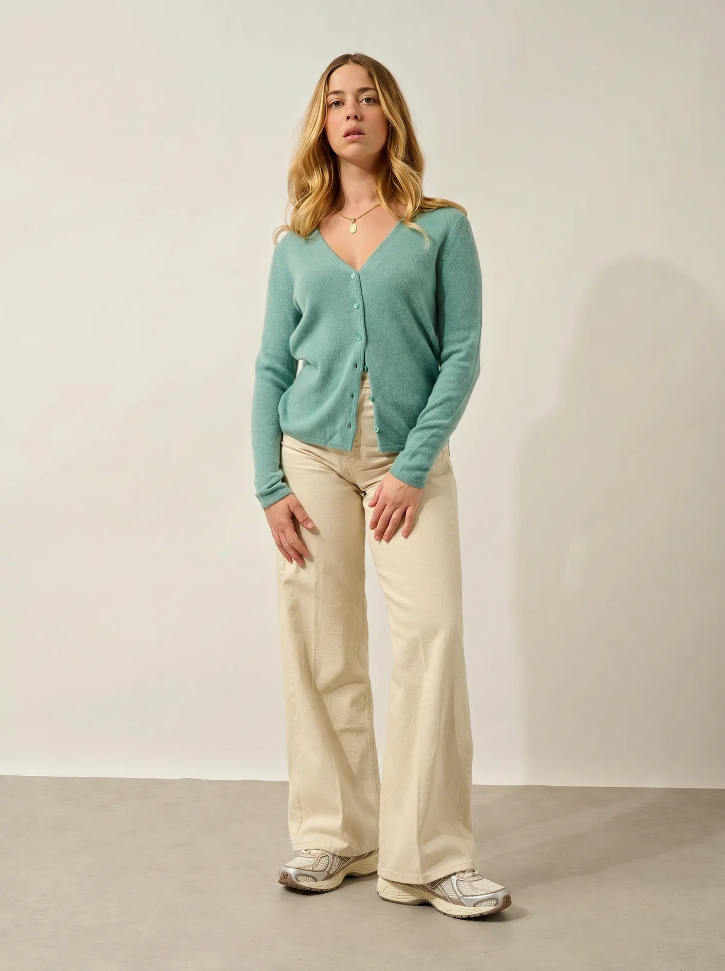CHALAIS cardigan col V vert chiné