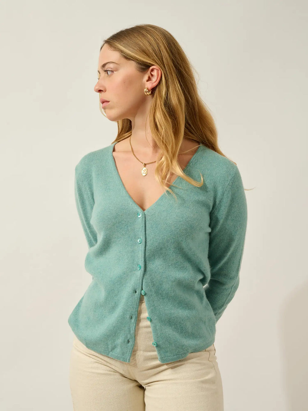 CHALAIS cardigan col V vert chiné