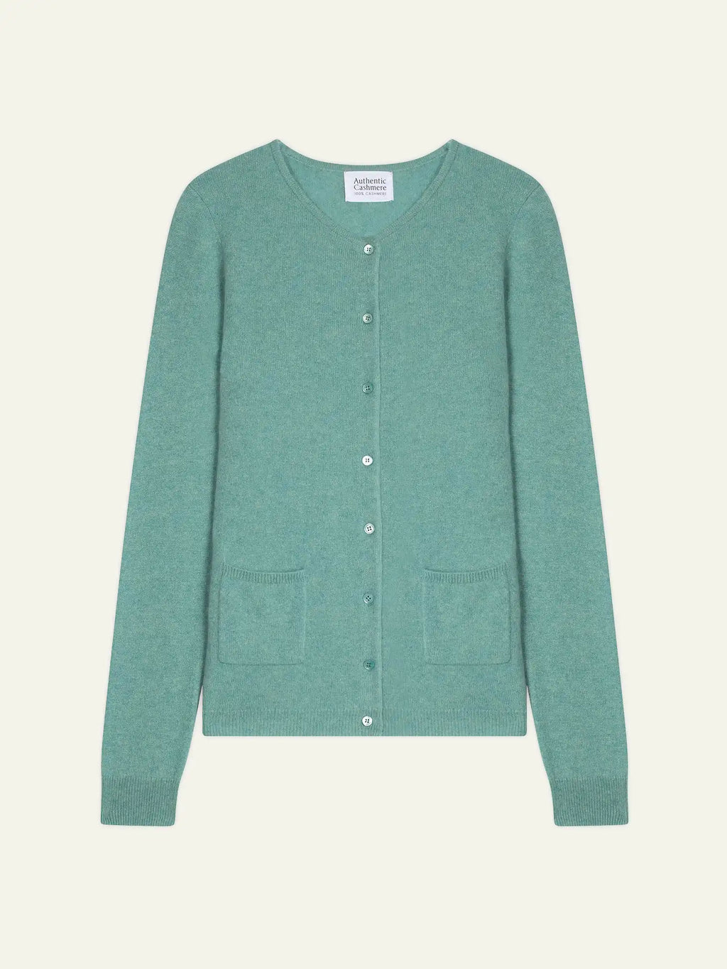 CARON Strickjacke Rundhalsausschnitt Grün meliert