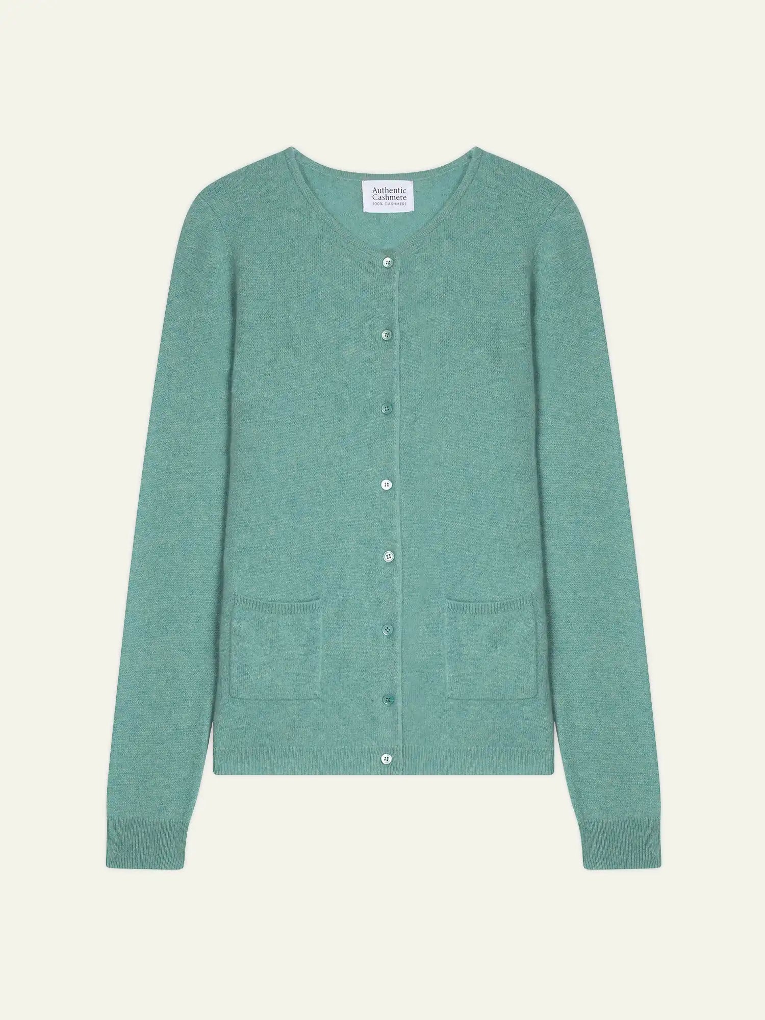 CARON Strickjacke Rundhalsausschnitt Grün meliert