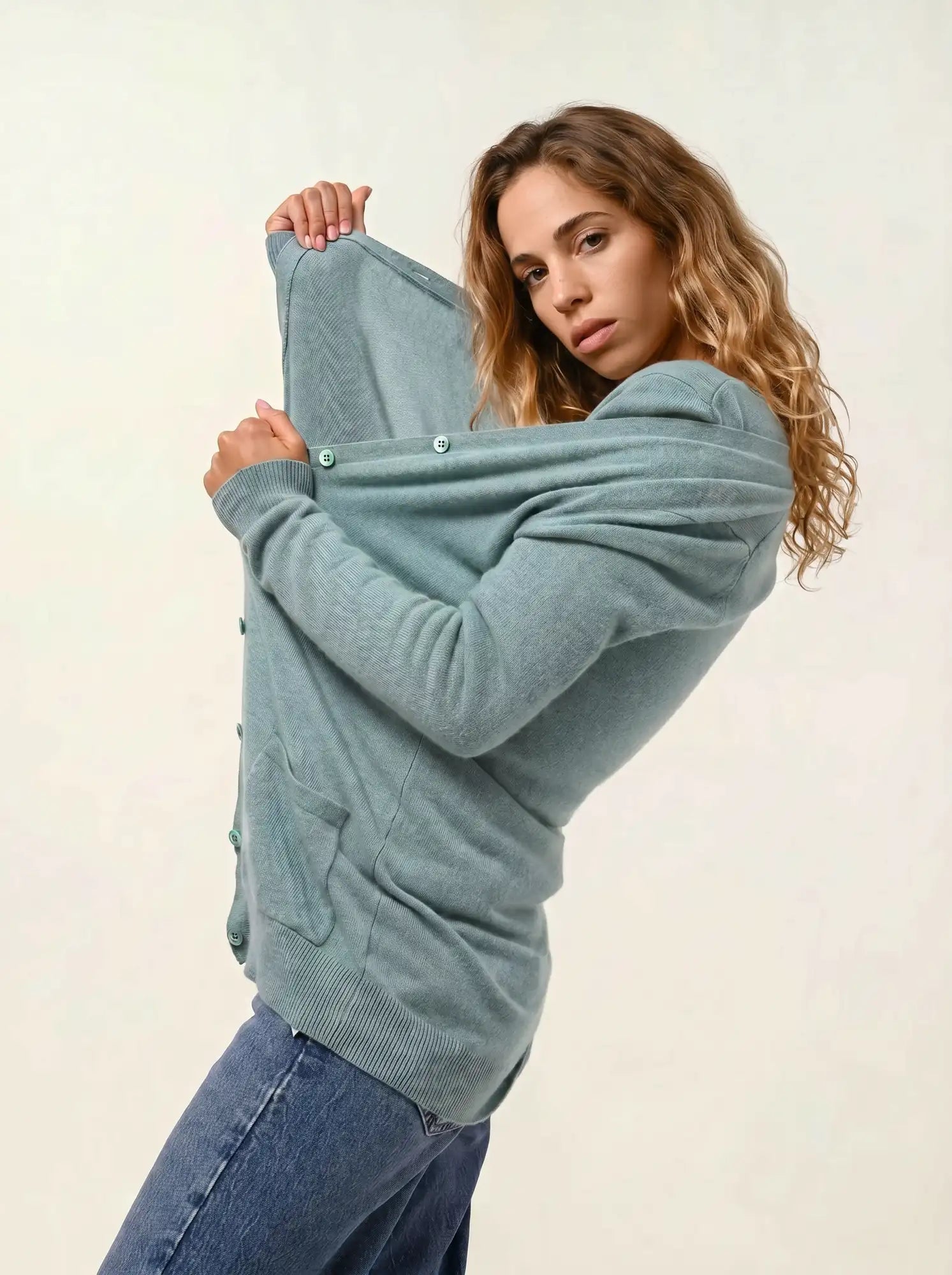 CIMET cardigan col V vert chiné