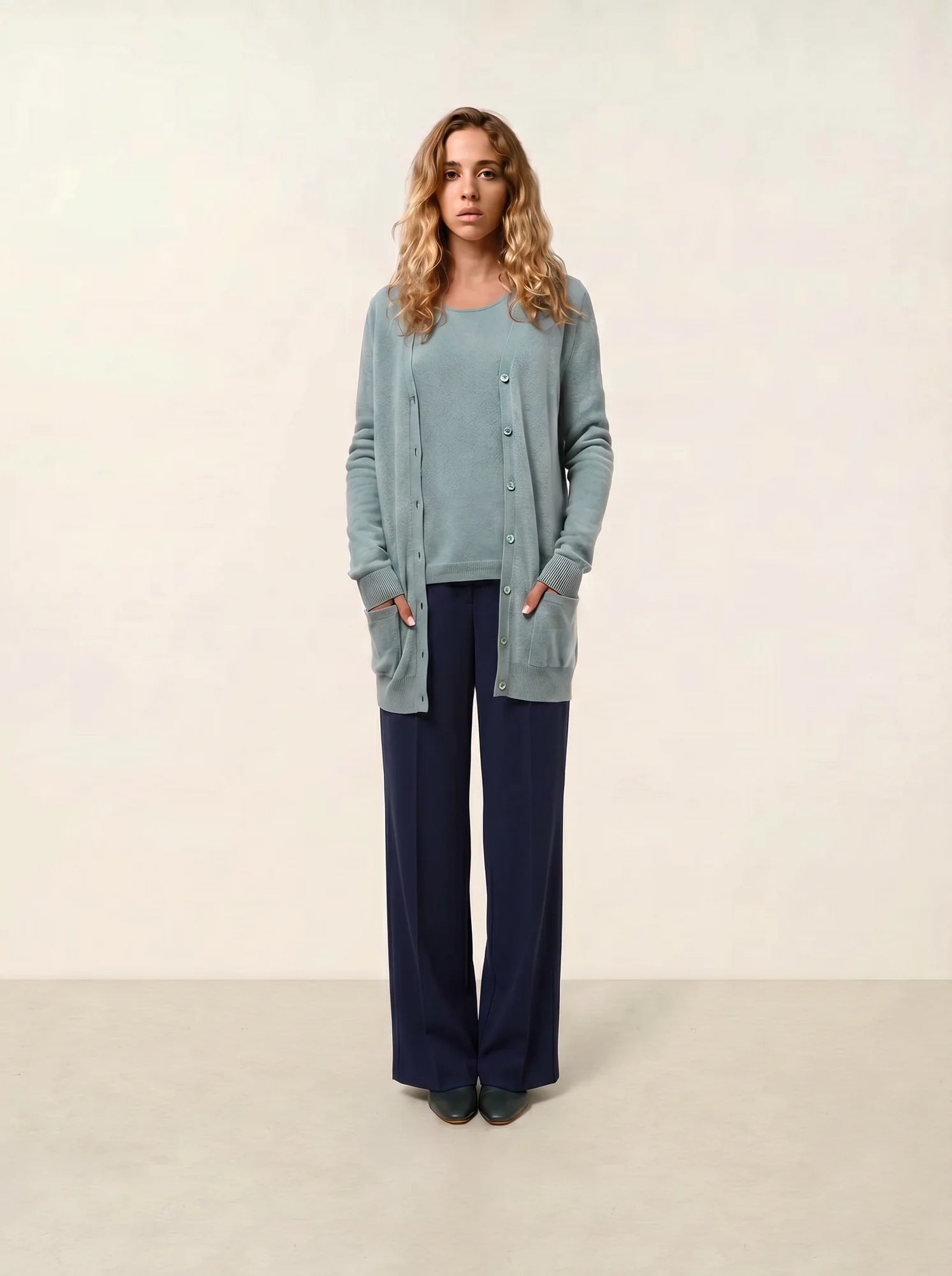 CIMET cardigan col V vert chiné