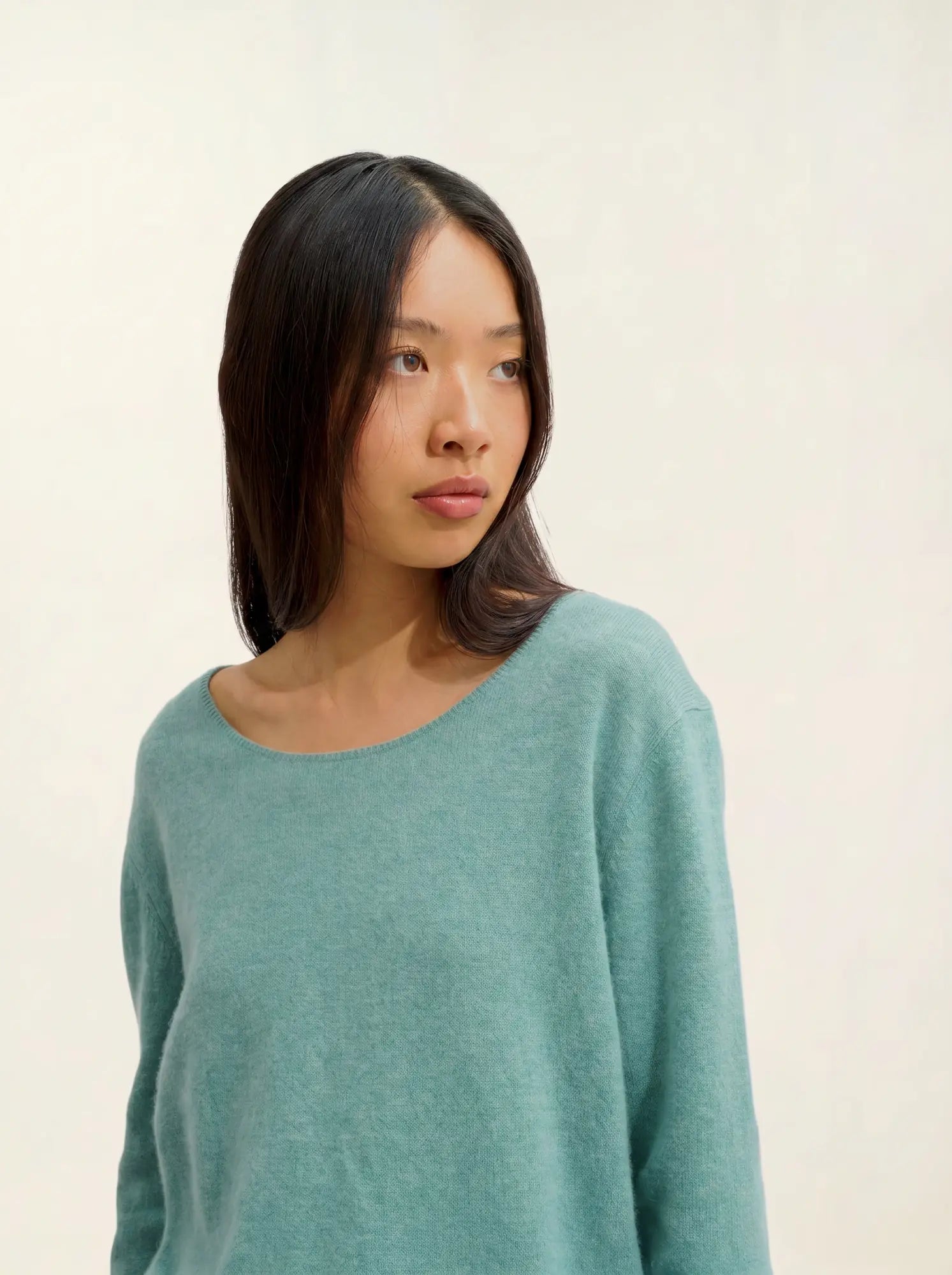 LANFON pull col rond vert chiné