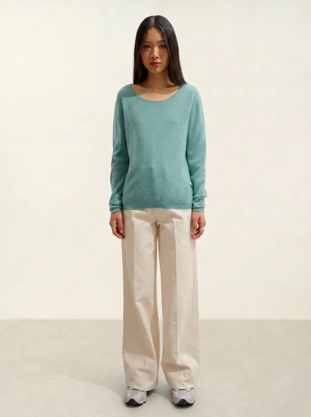 LANFON pull col rond vert chiné