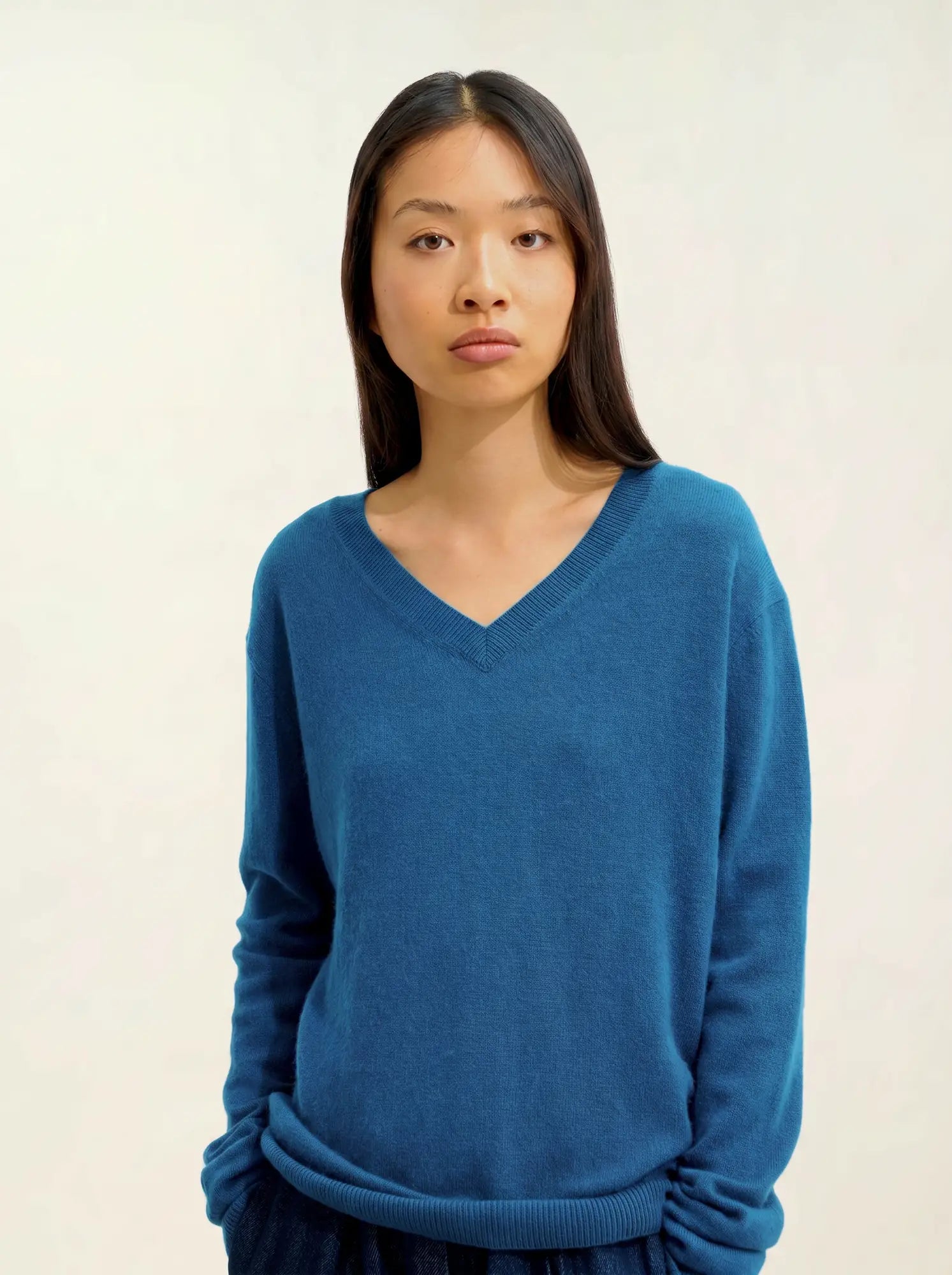 GARDORIA Pullover V-Ausschnitt Pfauenblau
