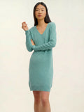 CAPELET robe col V vert chiné
