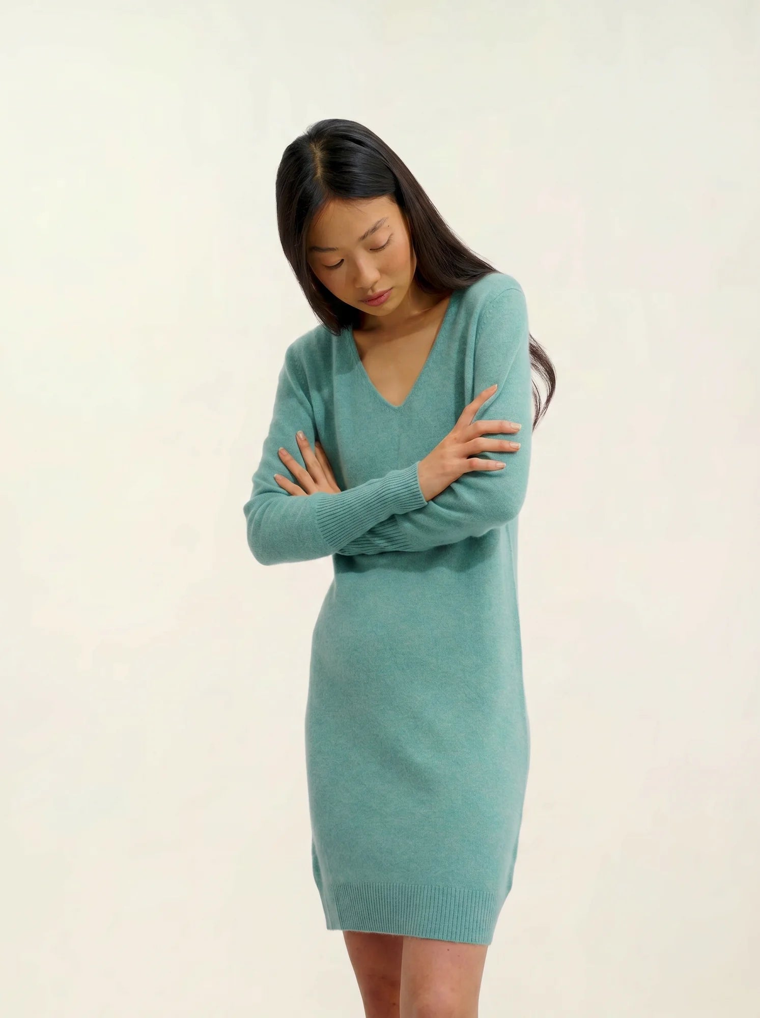 CAPELET robe col V vert chiné