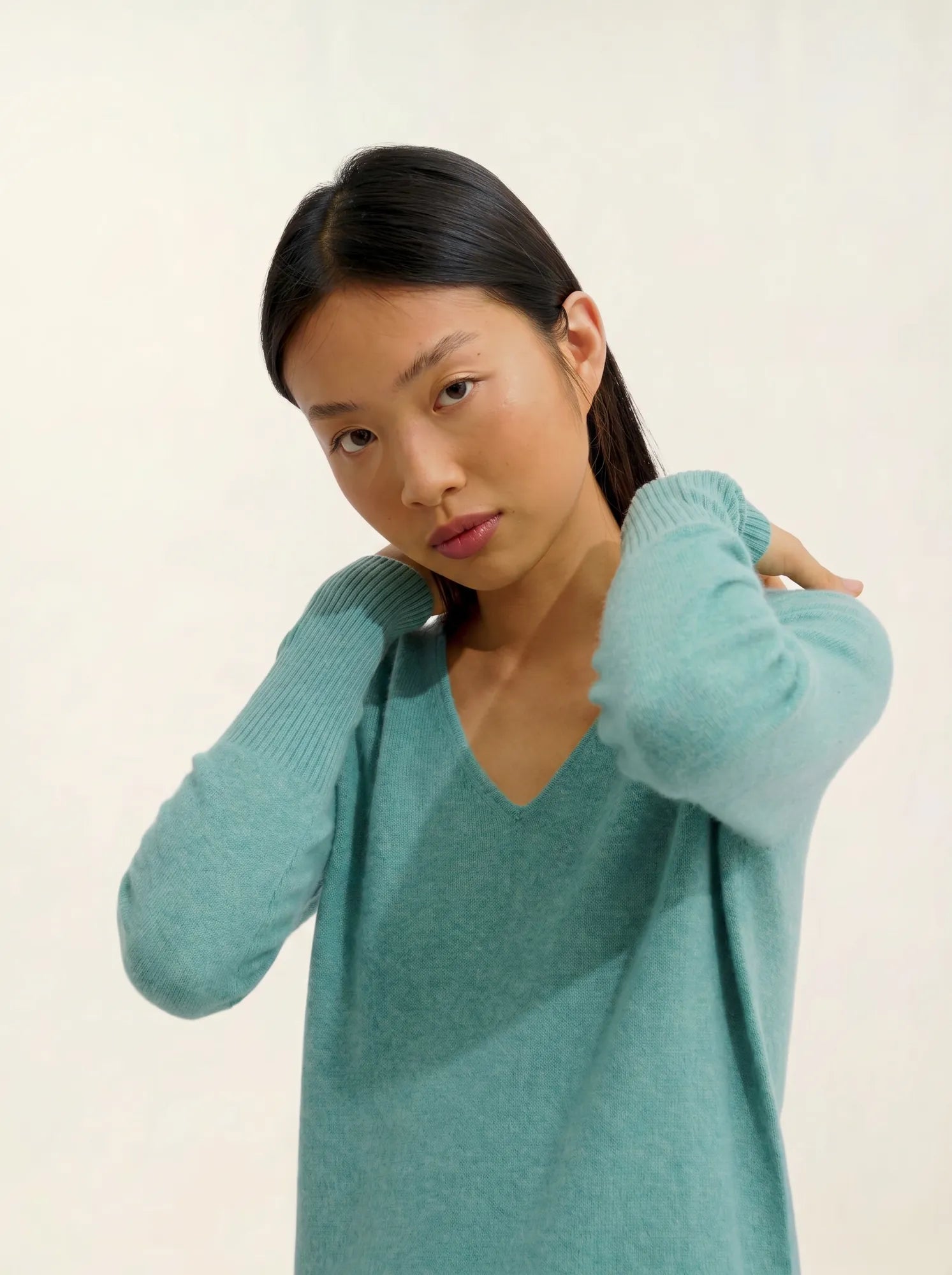 CAPELET robe col V vert chiné