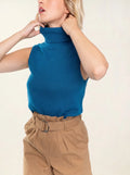 CAPUCIN Pullover Rollkragen ärmellos Pfauenblau