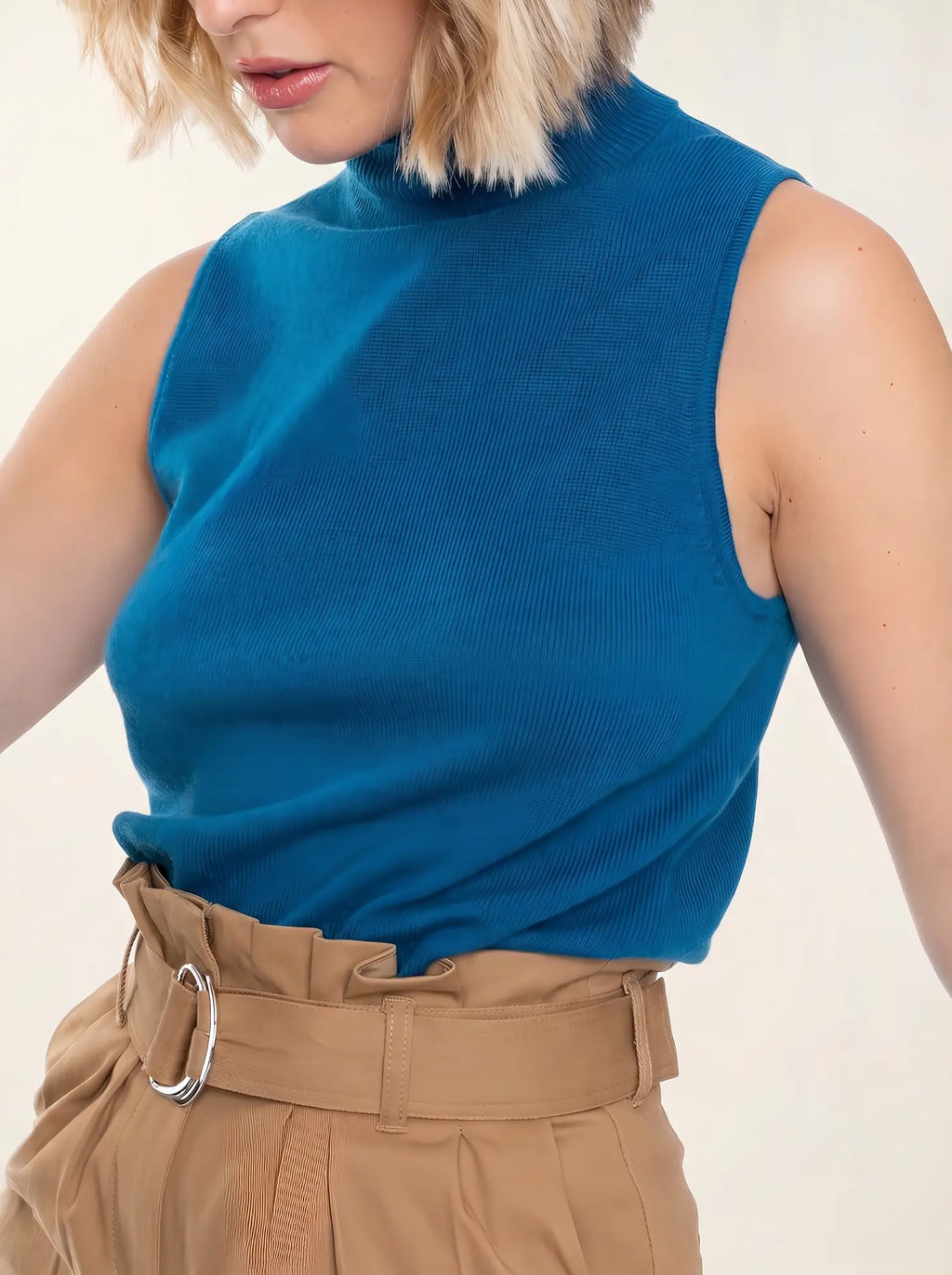 CAPUCIN Pullover Rollkragen ärmellos Pfauenblau