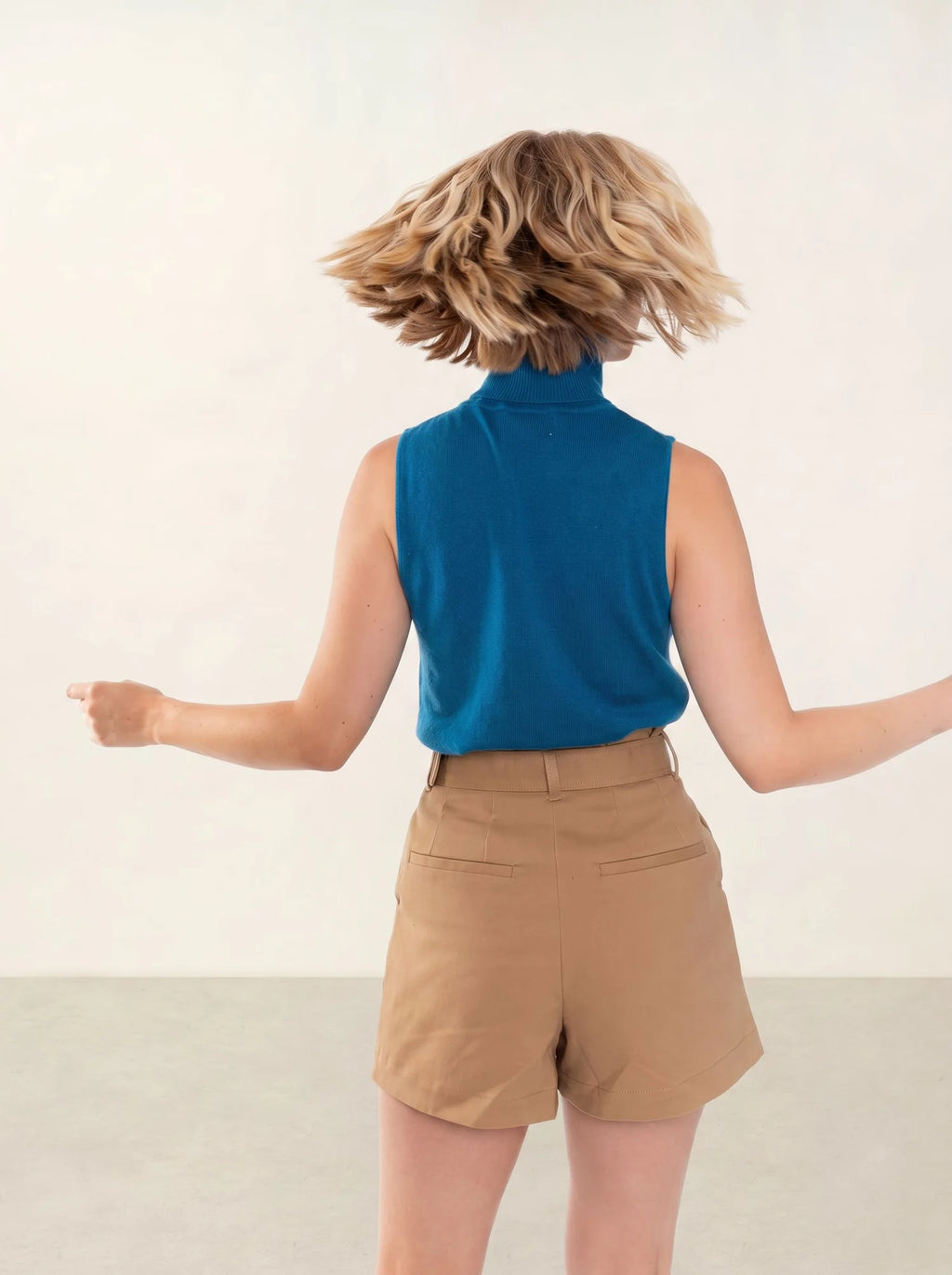 CAPUCIN Pullover Rollkragen ärmellos Pfauenblau