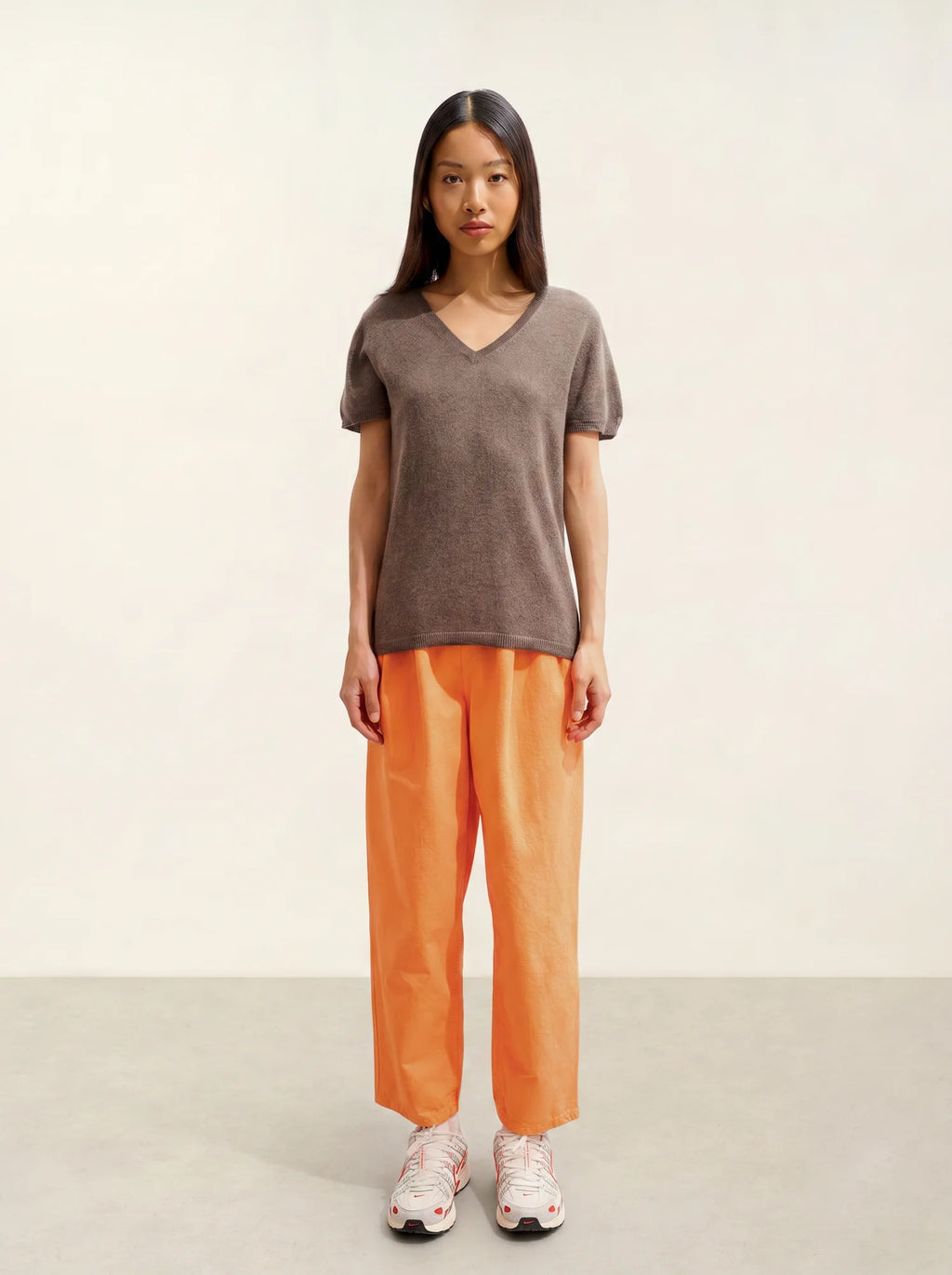 KALI t-shirt col V taupe chiné