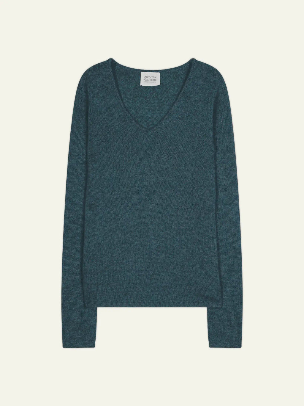 CHELSEA pull col V 4 fils vert canard chiné