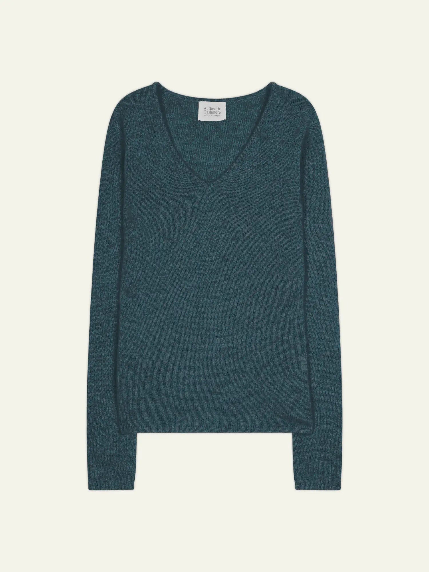 CHELSEA pull col V 4 fils vert canard chiné
