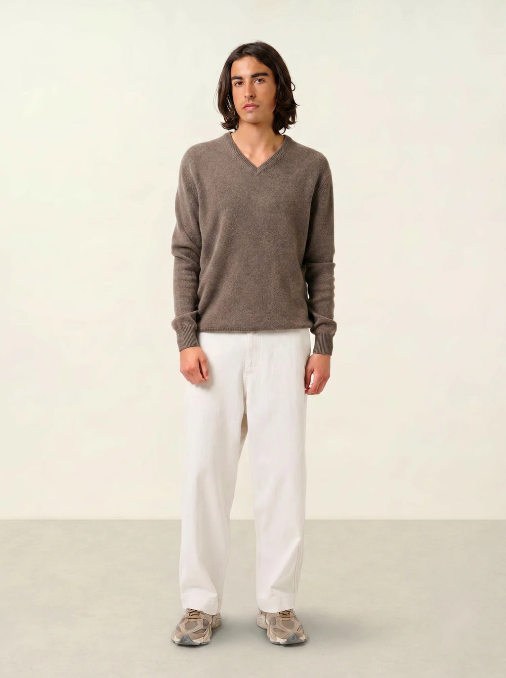 VICTOR pull col V 4 fils taupe chiné
