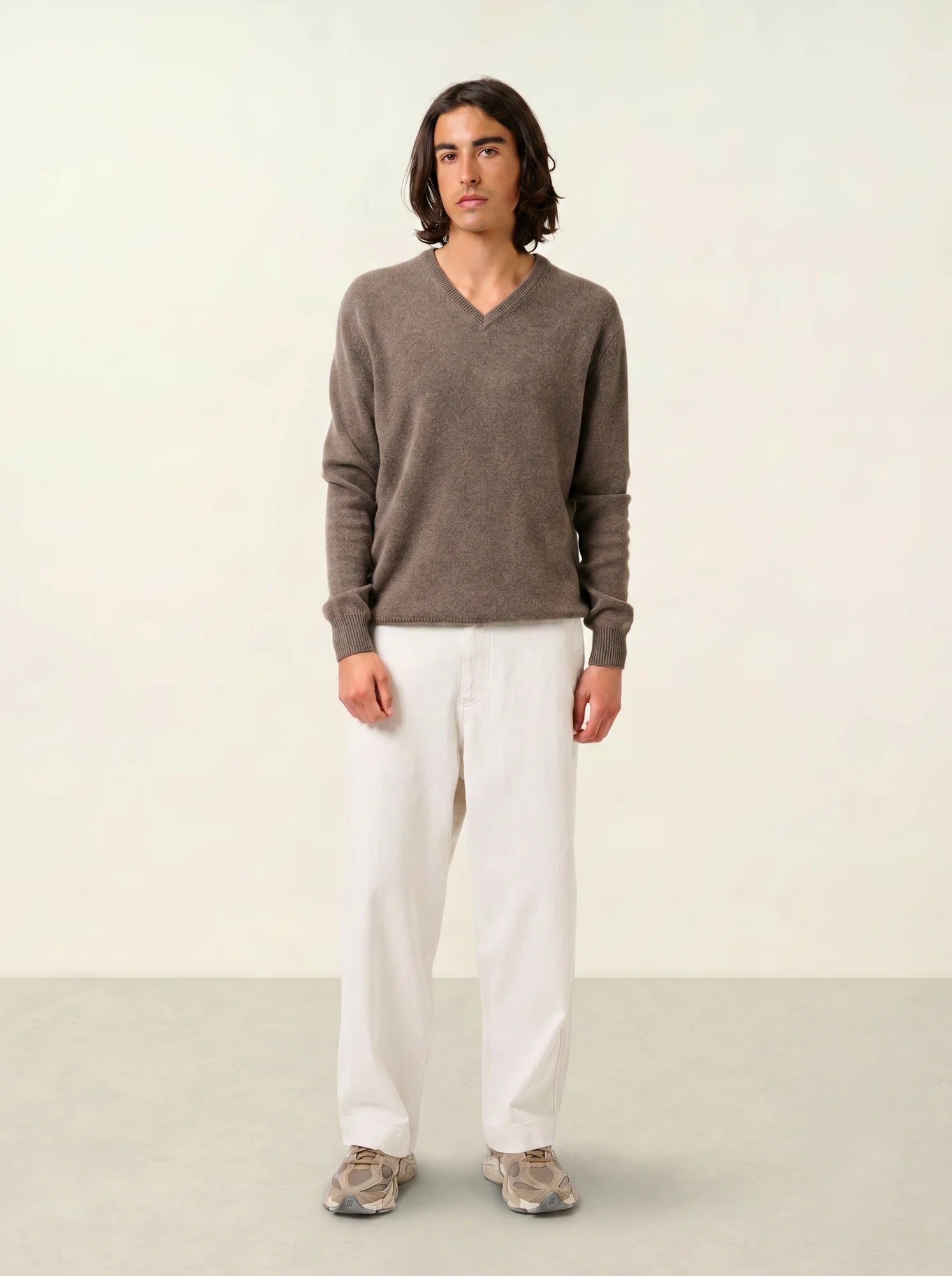 VICTOR pull col V 4 fils taupe chiné