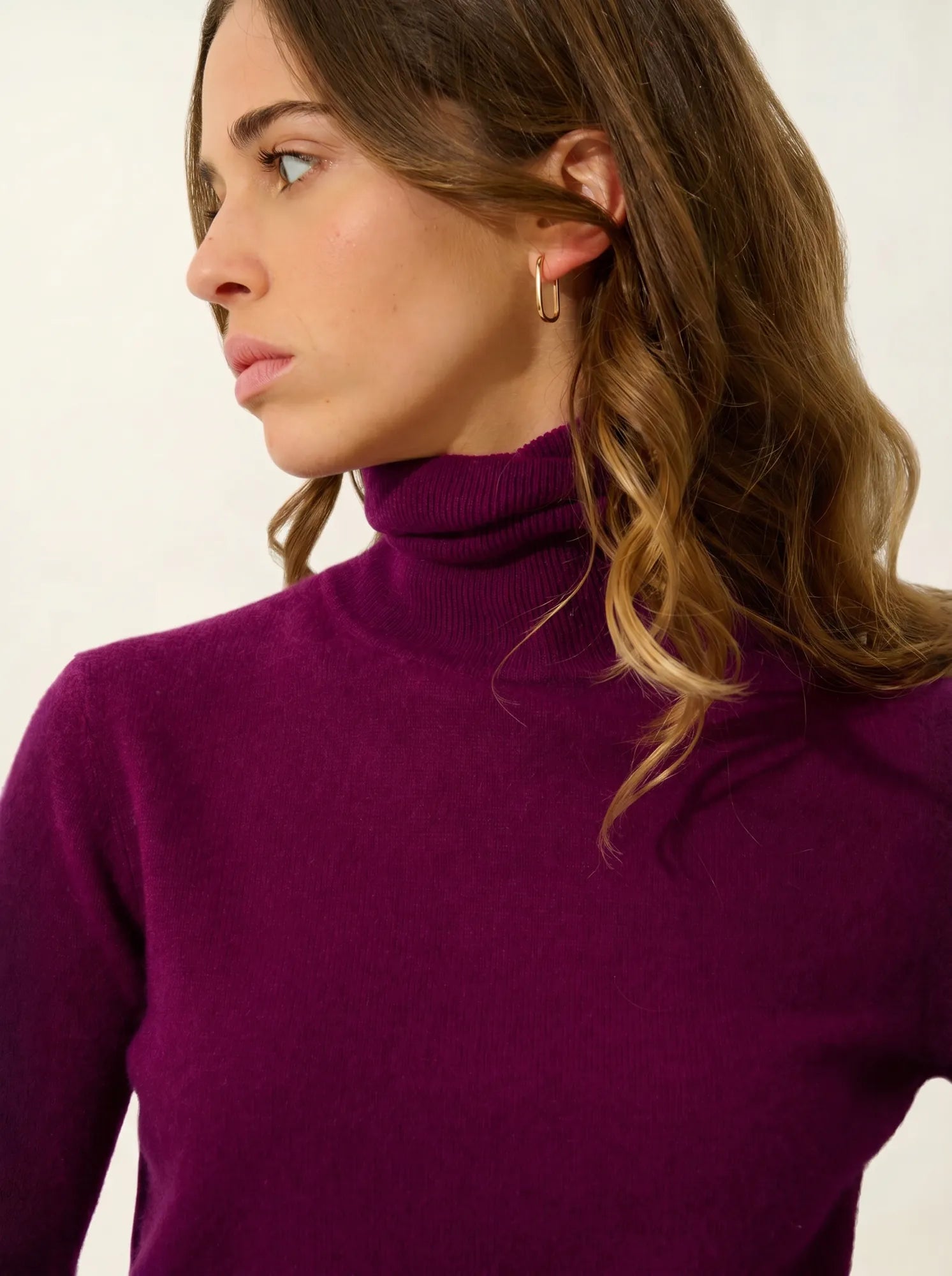 BISE pull col roulé prune
