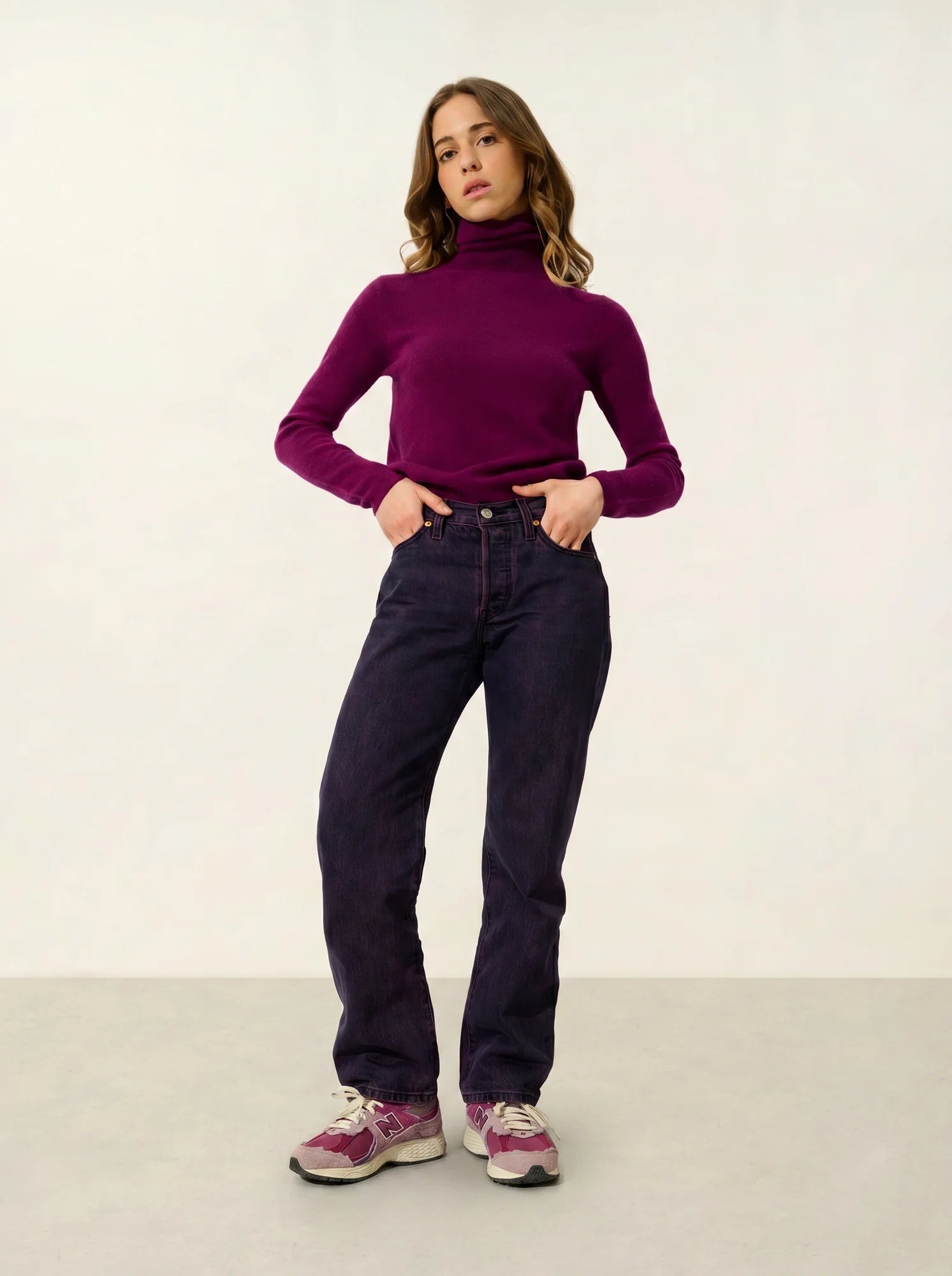 BISE pull col roulé prune