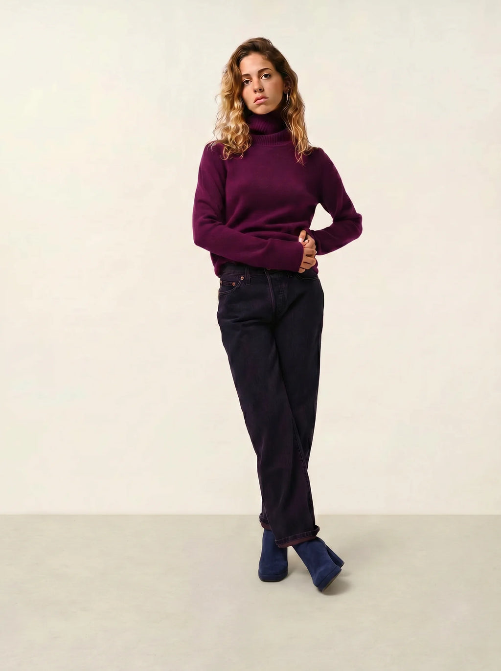 TED pull col roulé 4 fils prune