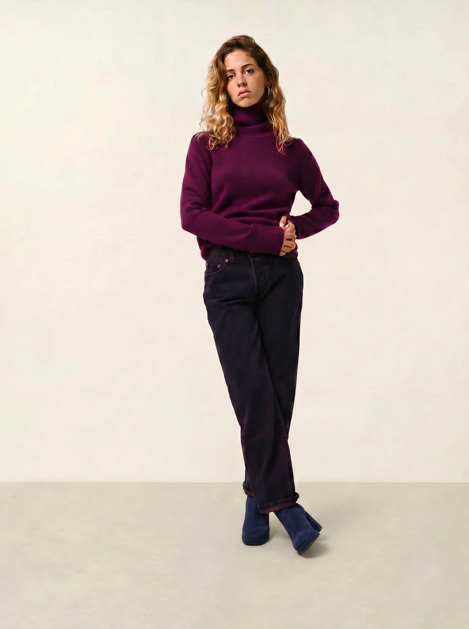TED pull col roulé 4 fils prune