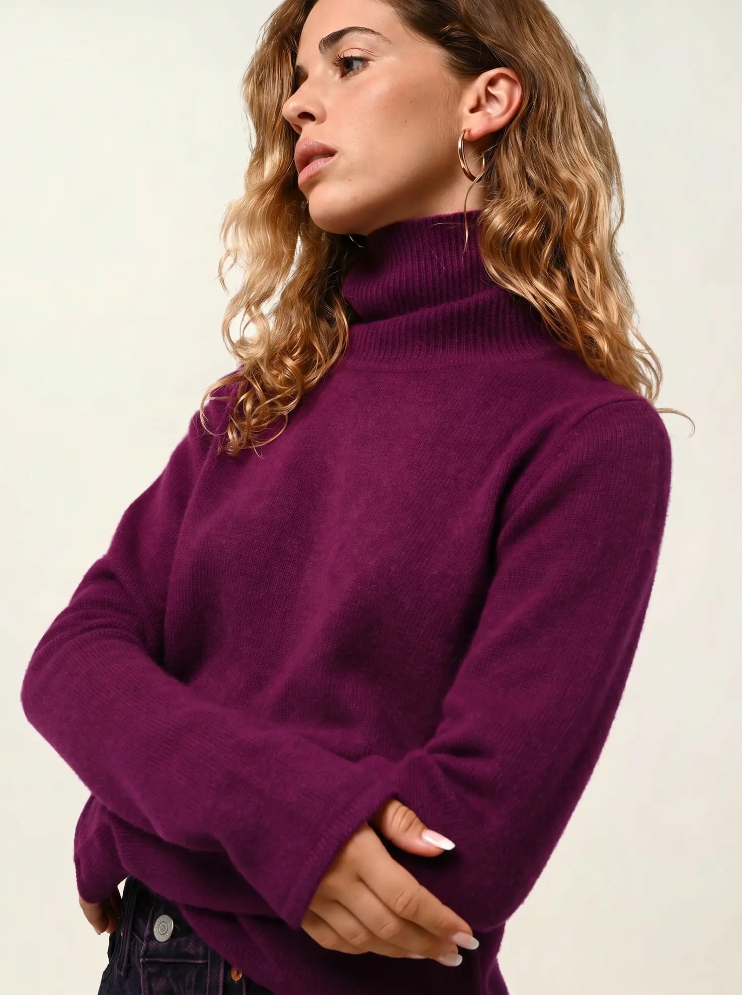 TED pull col roulé 4 fils prune