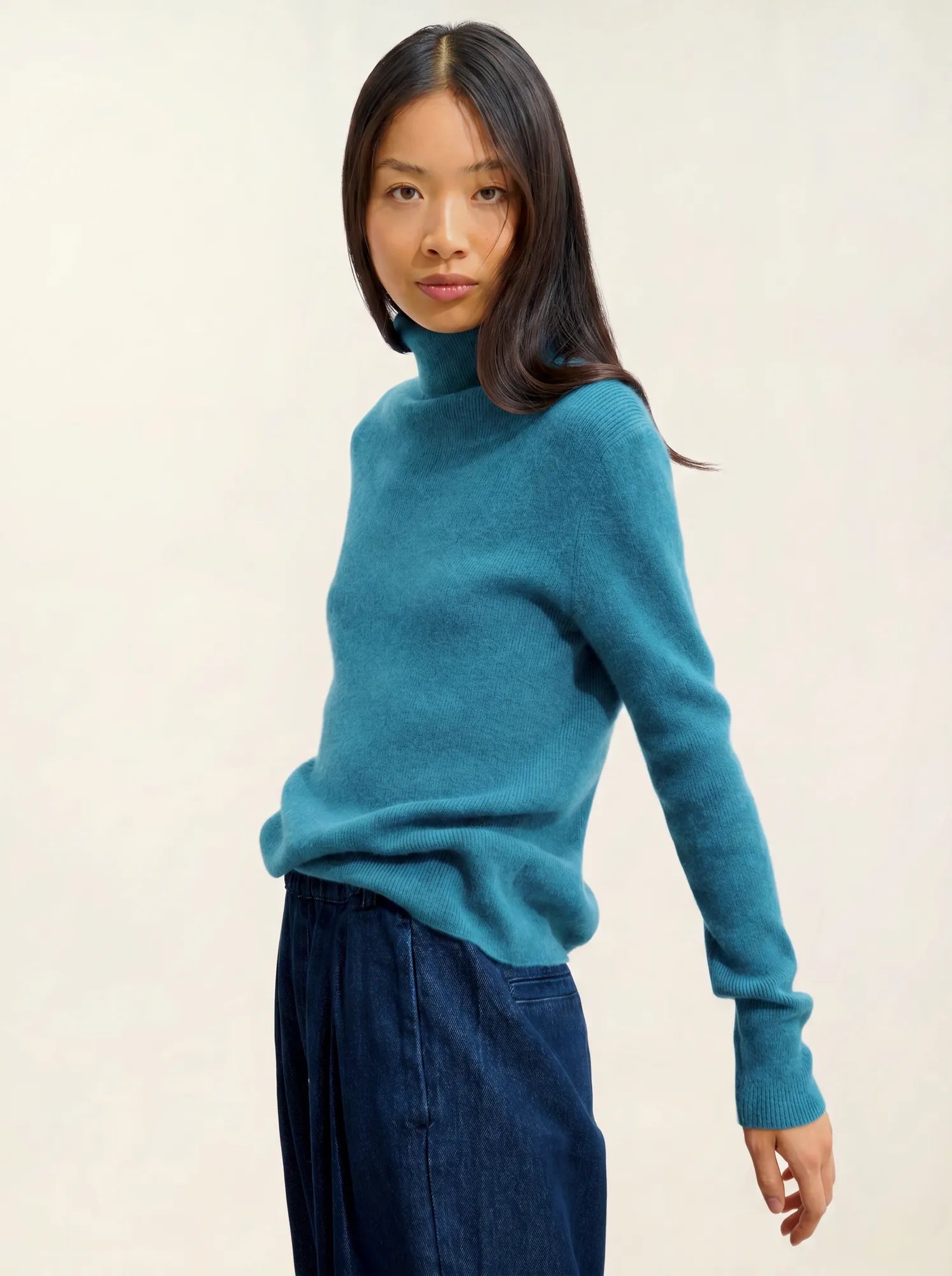 SUZIE pull col roulé canard chiné