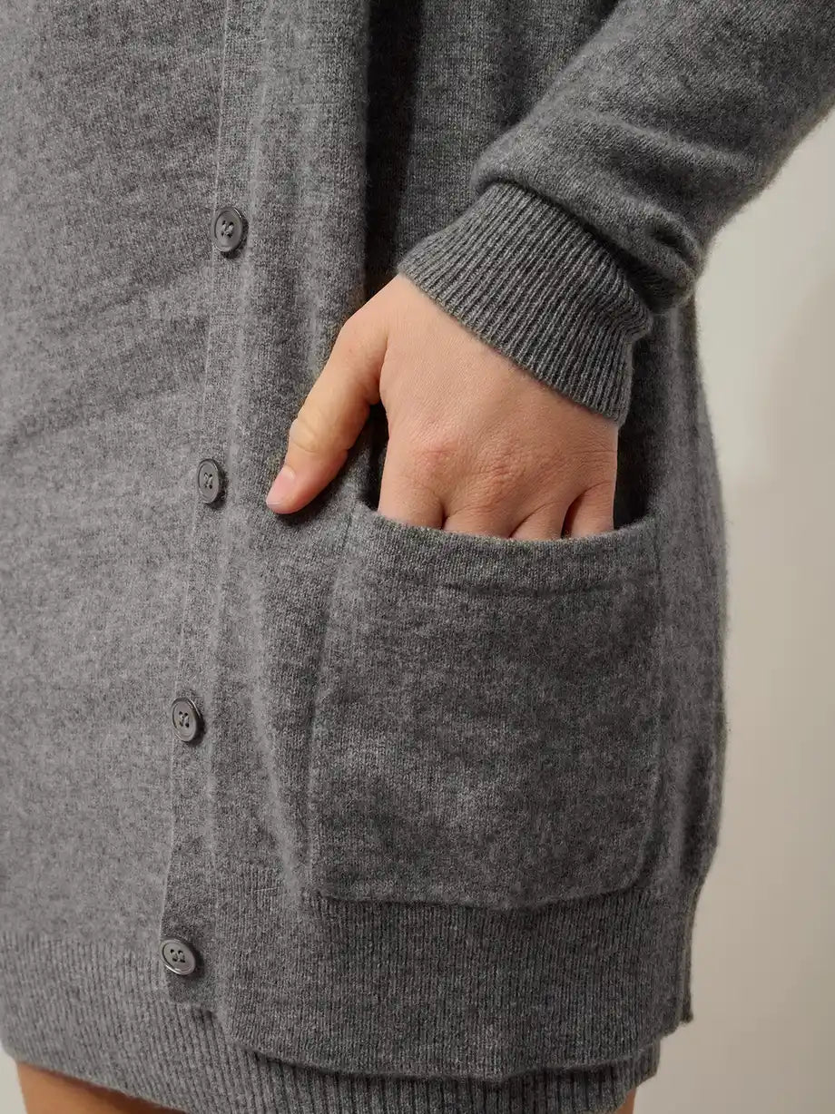 CIMET Strickjacke V-Ausschnitt Flanellgrau meliert