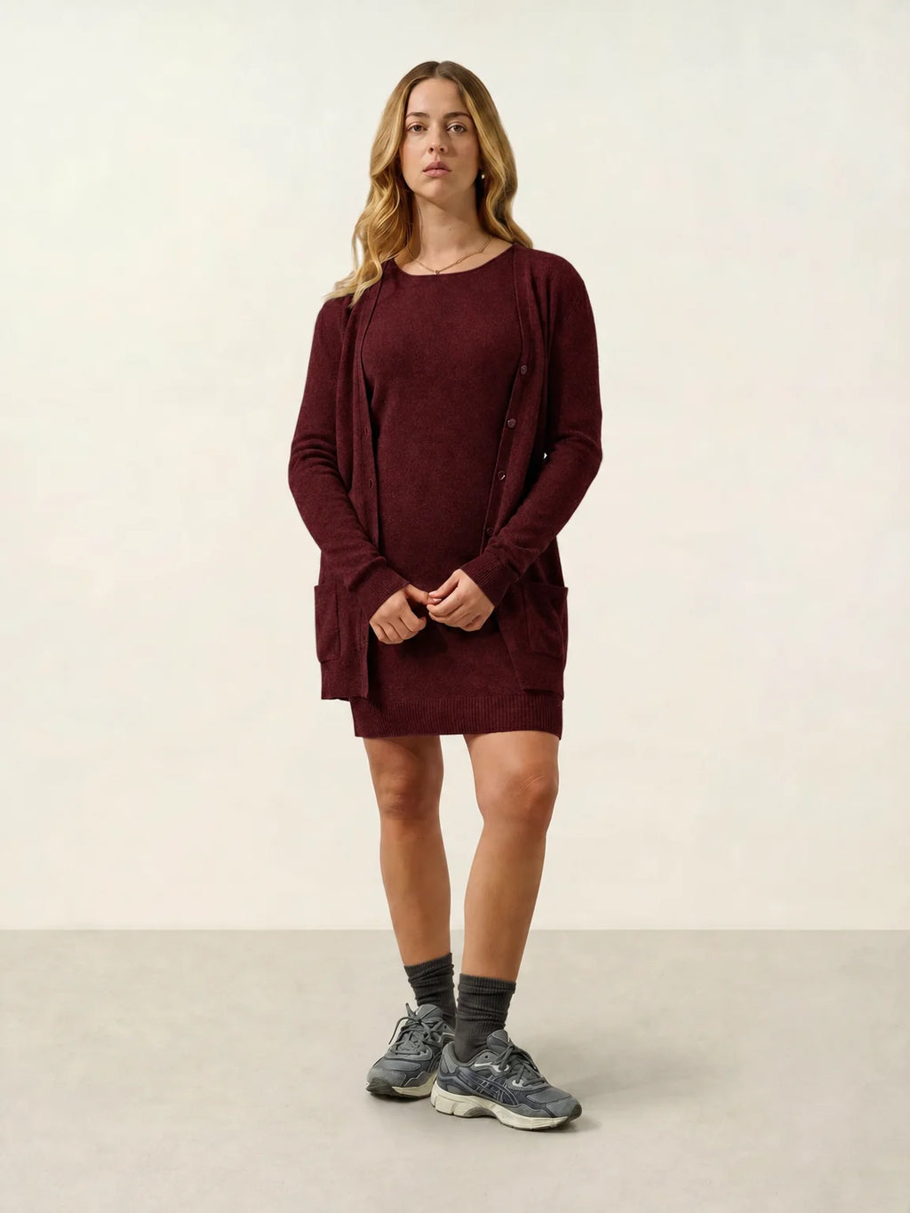 CIMET Strickjacke V-Ausschnitt Preiselbeerrot meliert