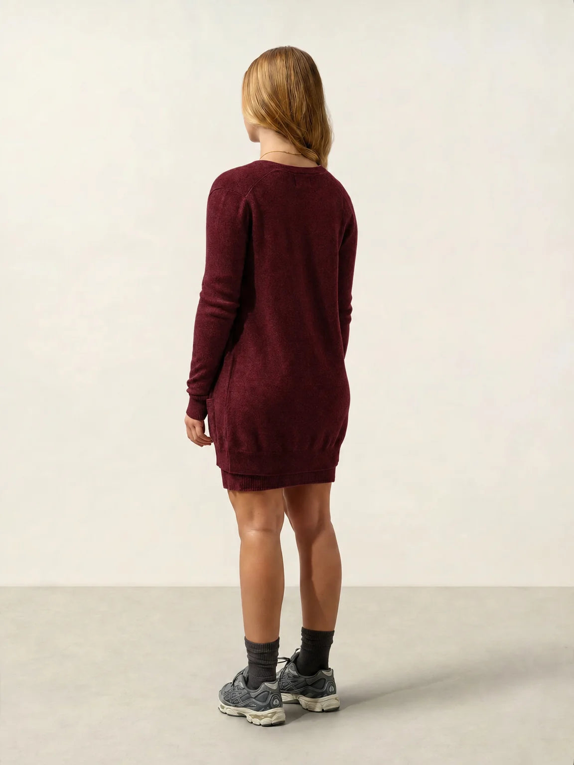CIMET Strickjacke V-Ausschnitt Preiselbeerrot meliert