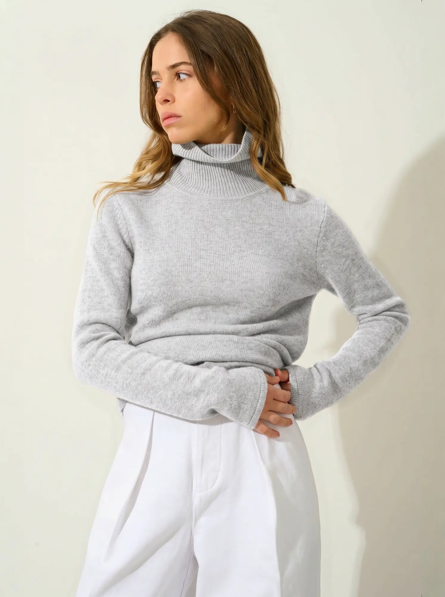 TED pull col roulé 4 fils gris perle chiné