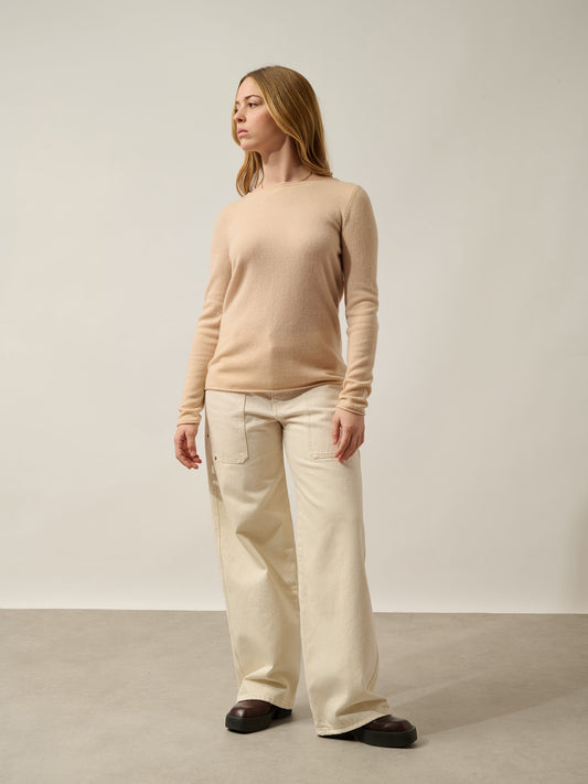 CRIOU Pullover mit beigem U-Boot-Ausschnitt aus 100% Kaschmir