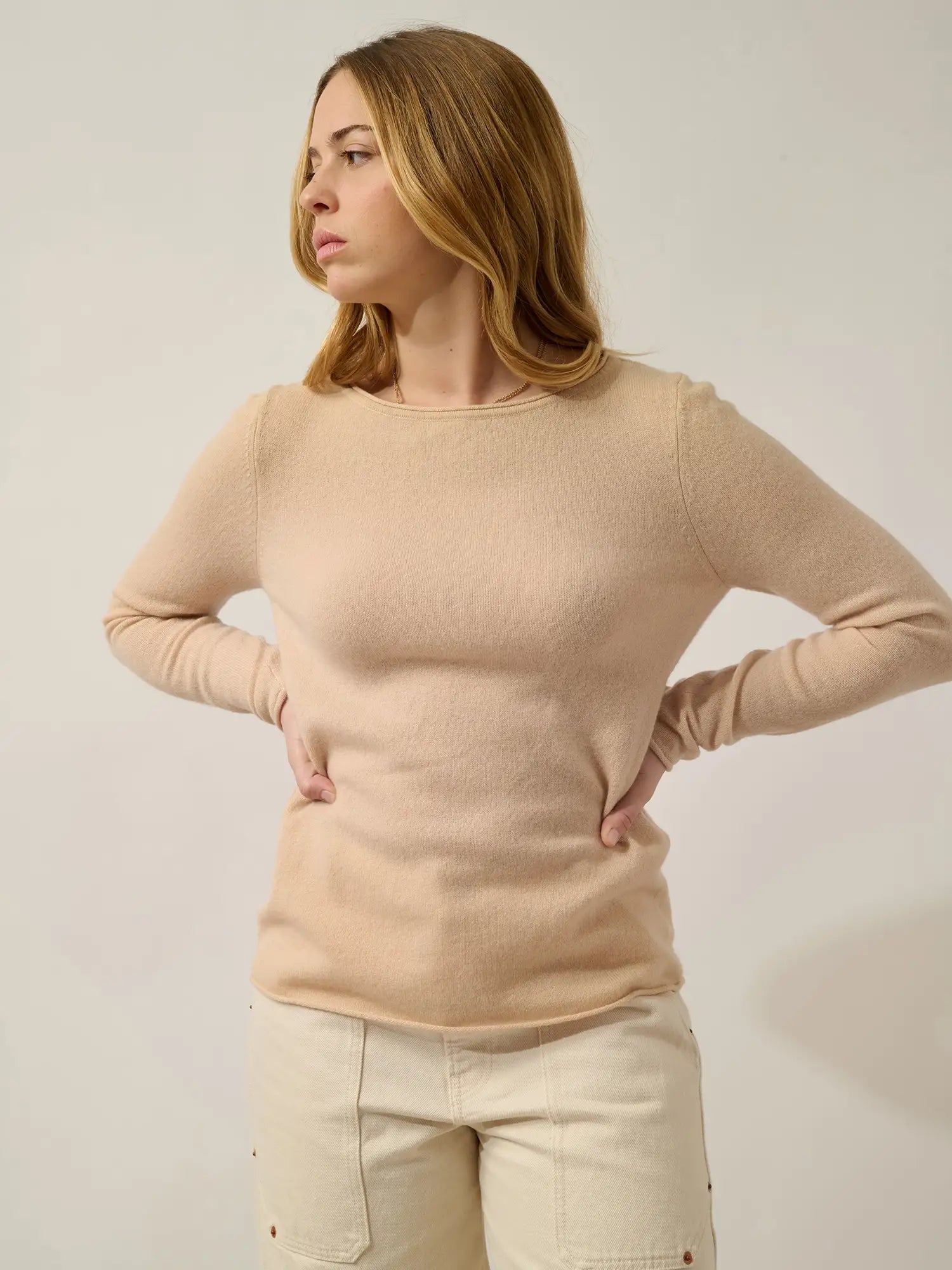 CRIOU Pullover U-Boot-Ausschnitt Beige