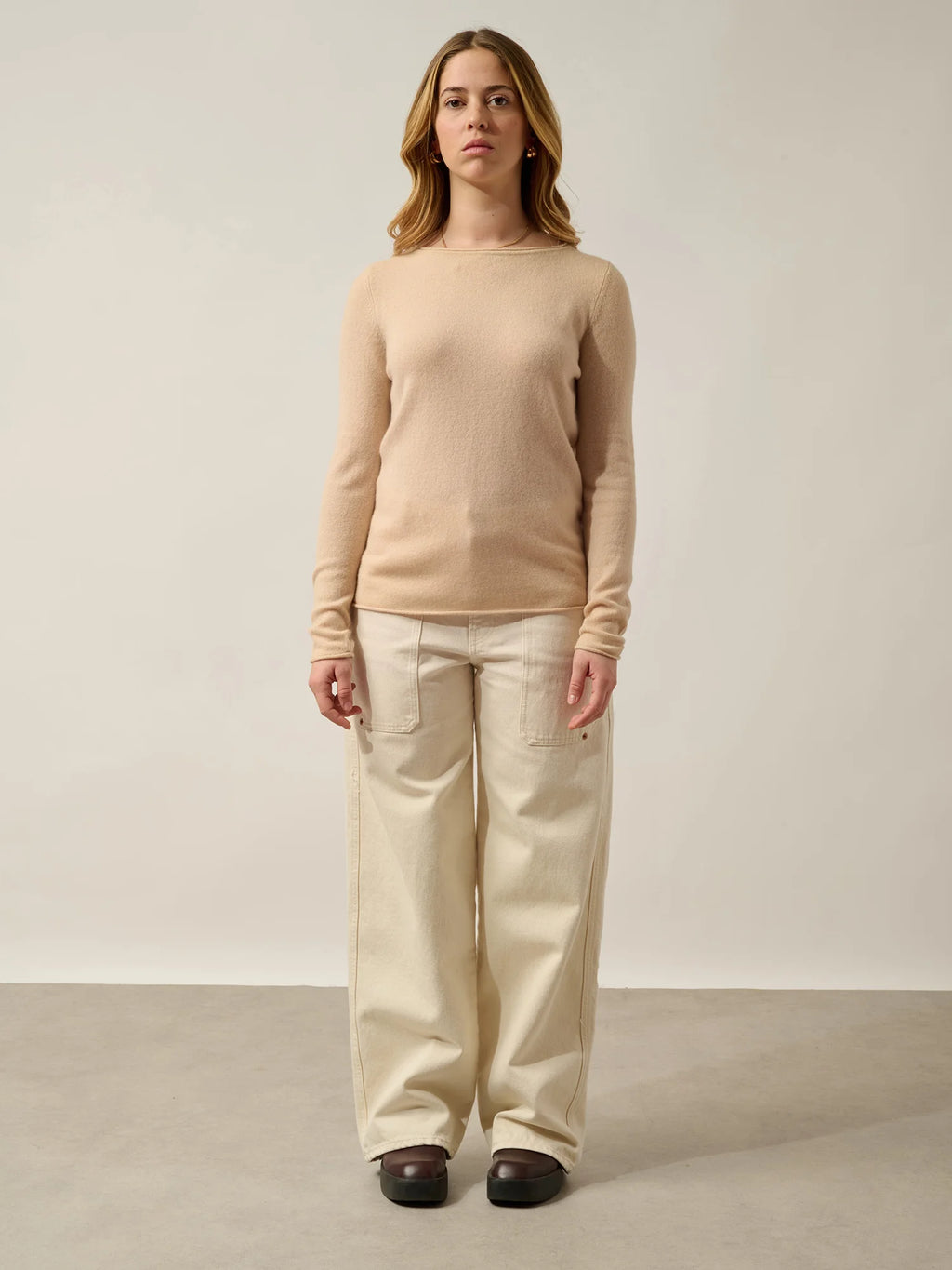 CRIOU Pullover U-Boot-Ausschnitt Beige