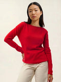 CRIOU Pullover U-Boot-Ausschnitt Karmin