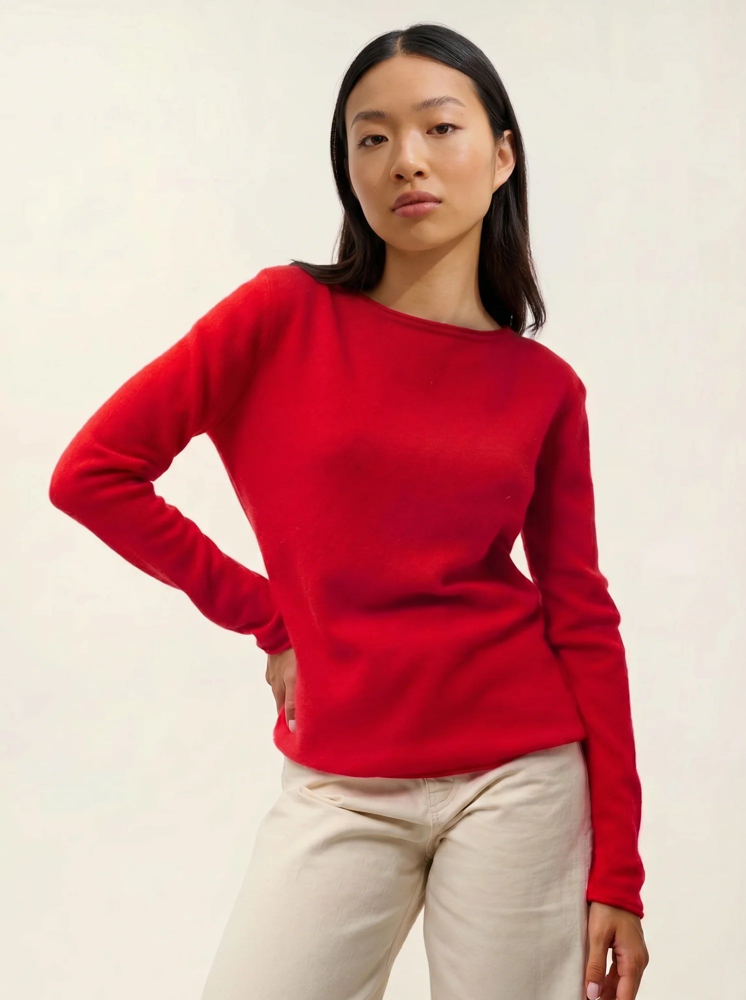 CRIOU Pullover U-Boot-Ausschnitt Karmin