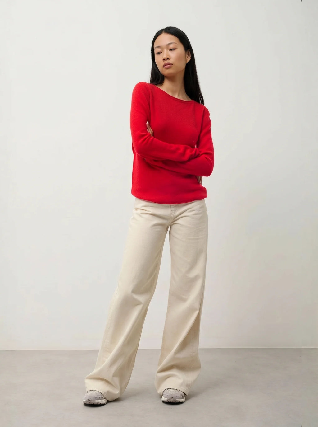 CRIOU Pullover U-Boot-Ausschnitt Karmin