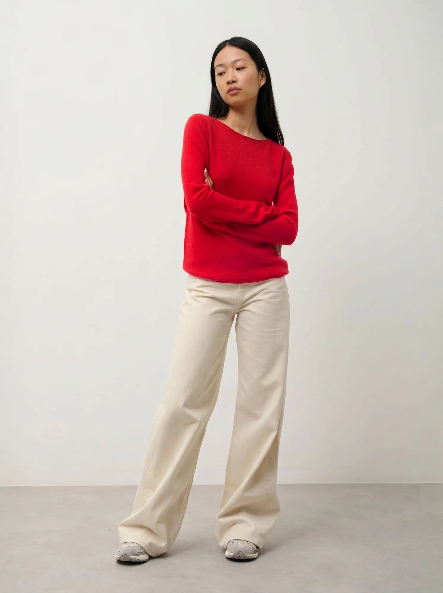 CRIOU Pullover U-Boot-Ausschnitt Karmin