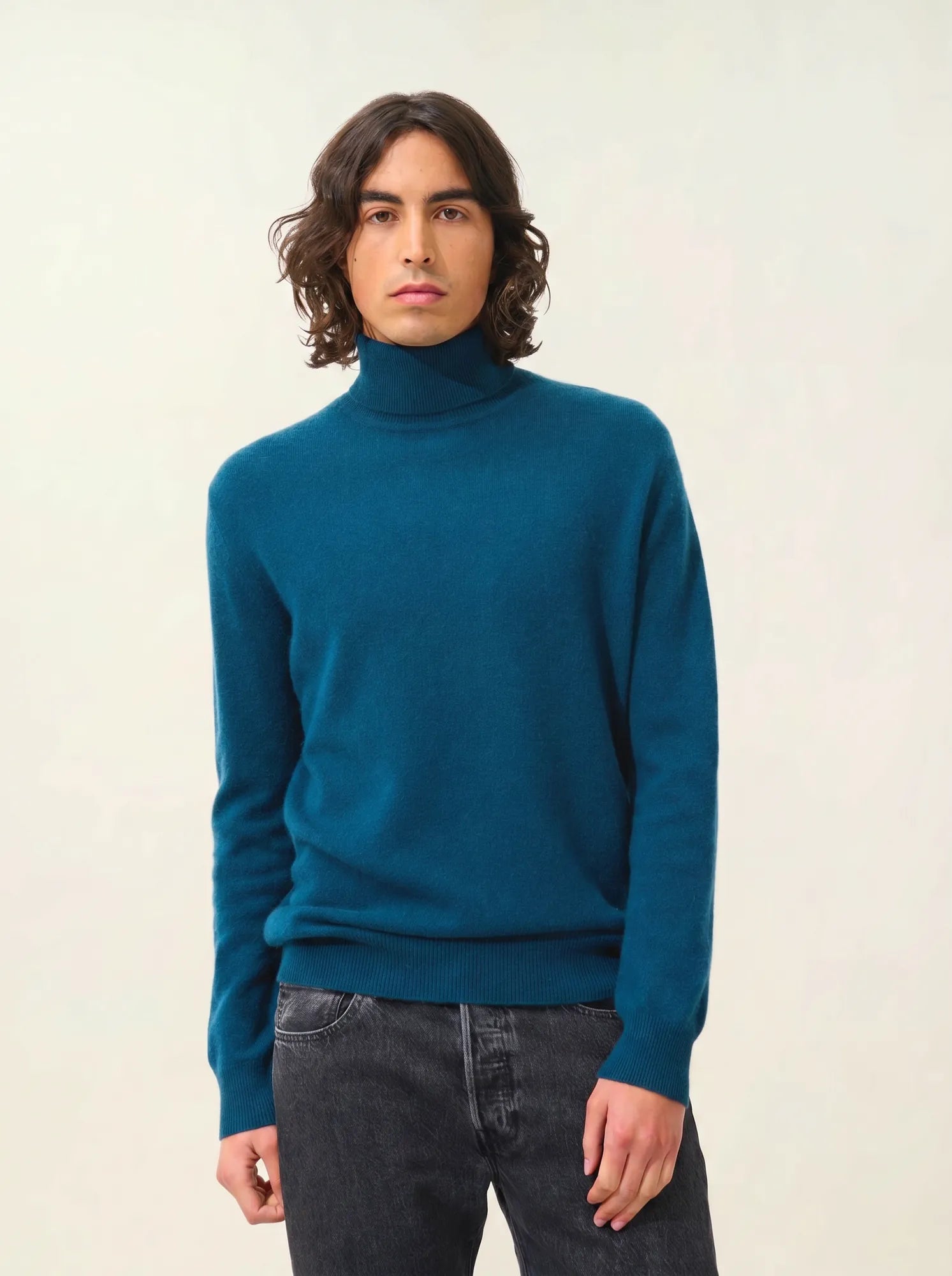 BANGE pull col roulé vert canard